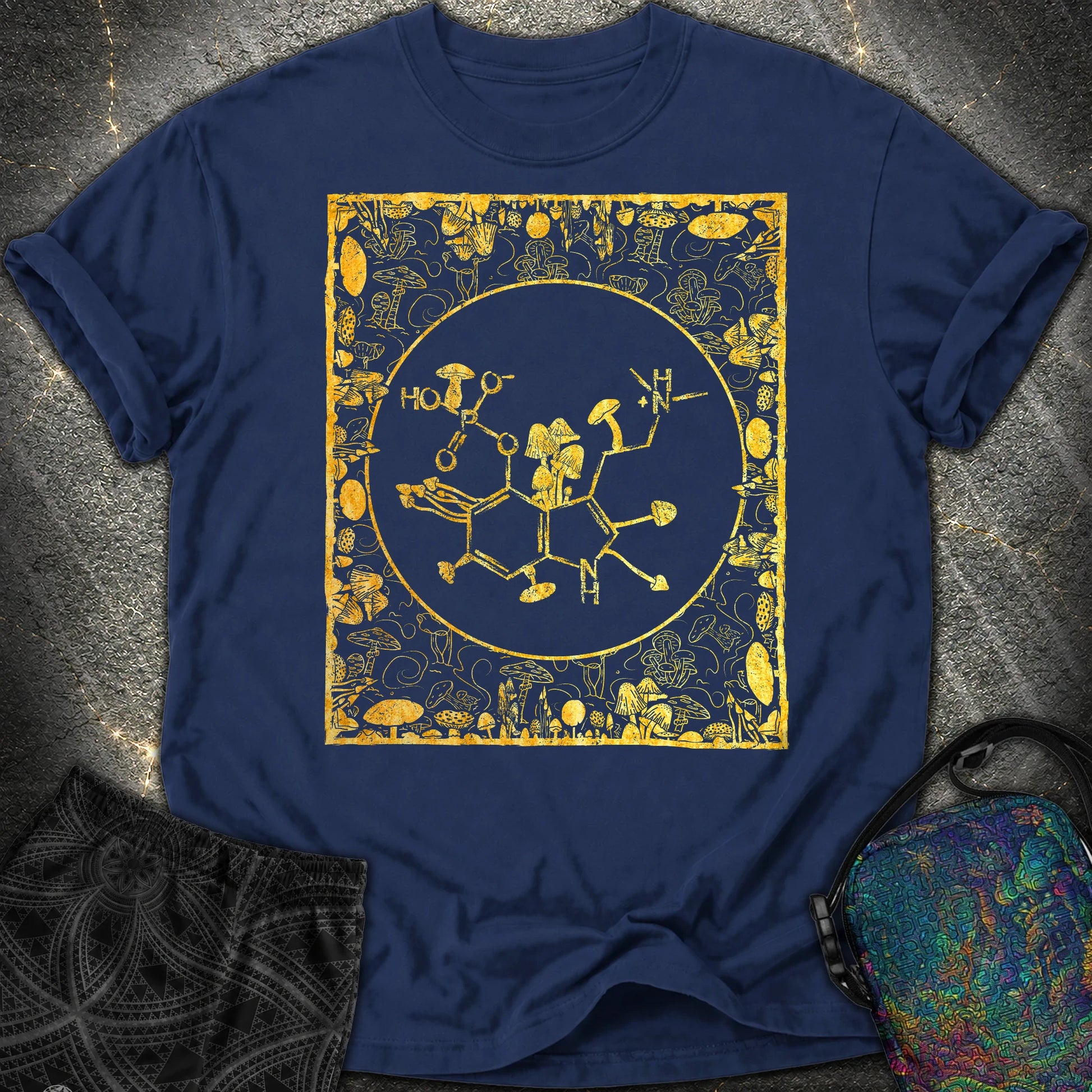 Psilocybin Molecule Mushroom Frame Comfort T-Shirt - Psilocybin Molecule Mushroom Frame Comfort T-Shirt - True Navy