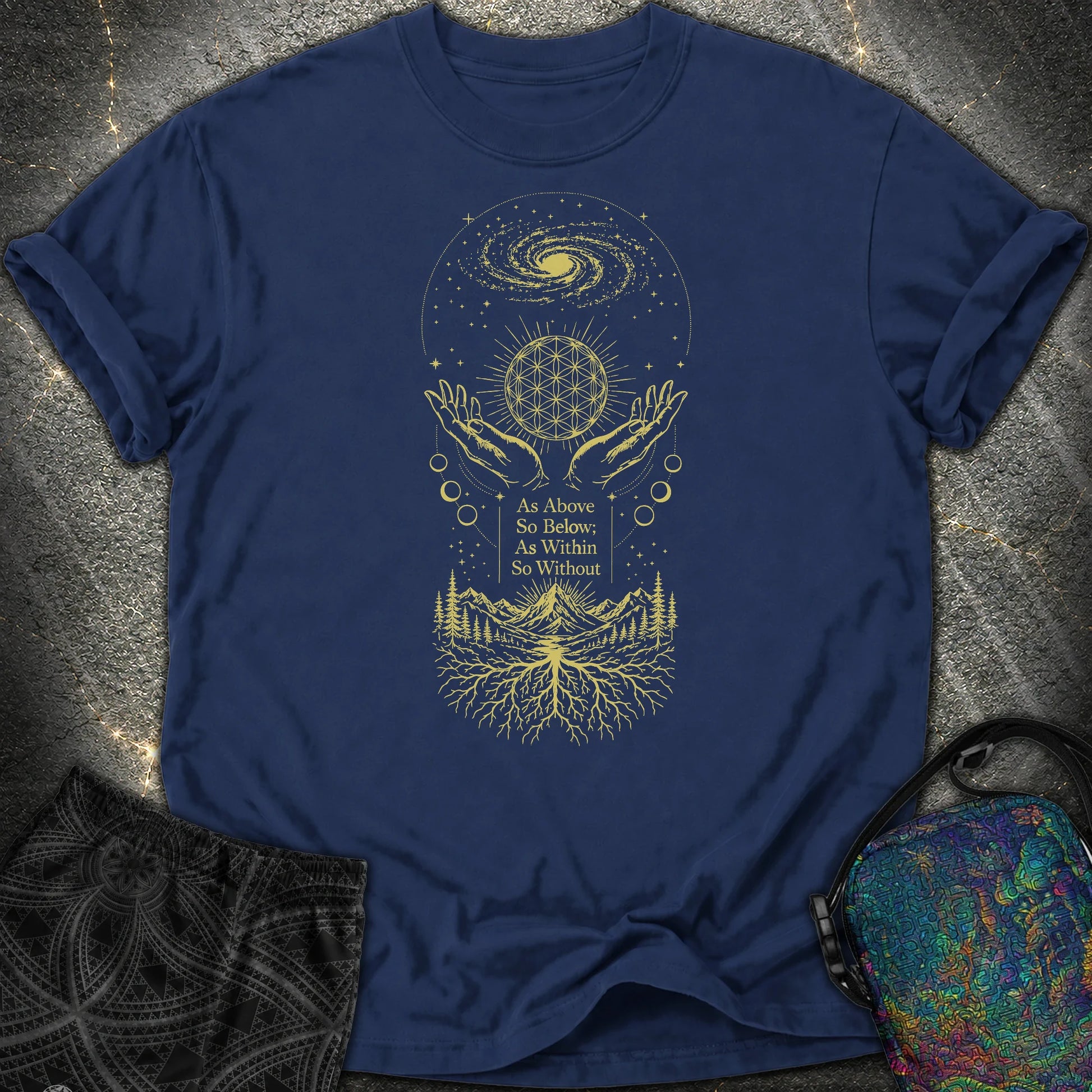 As Above So Below Flower Of Life Comfort T-Shirt - As Above So Below Flower Of Life Comfort T-Shirt - True Navy