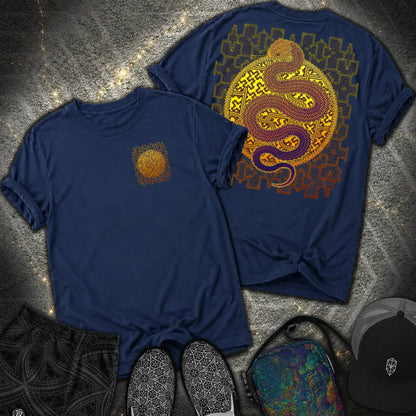 Shipibo Kene Cosmic Snake Comfort 2 Sided T-shirt - Shipibo Kene Cosmic Snake Comfort 2 Sided T-shirt - True Navy