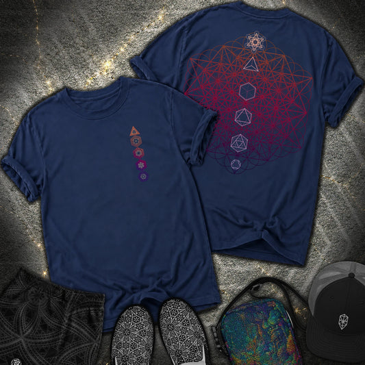64 Tetrahedron Platonic Solids Metatron 2 Sided Comfort T-shirt - 64 Tetrahedron Platonic Solids Metatron 2 Sided Comfort T-shirt - True Navy