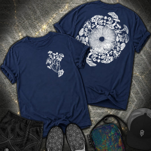 Mushroom Heart Mushroom Iris 2 Sided Comfort T-Shirt - Mushroom Heart Mushroom Iris 2 Sided Comfort T-Shirt - True Navy
