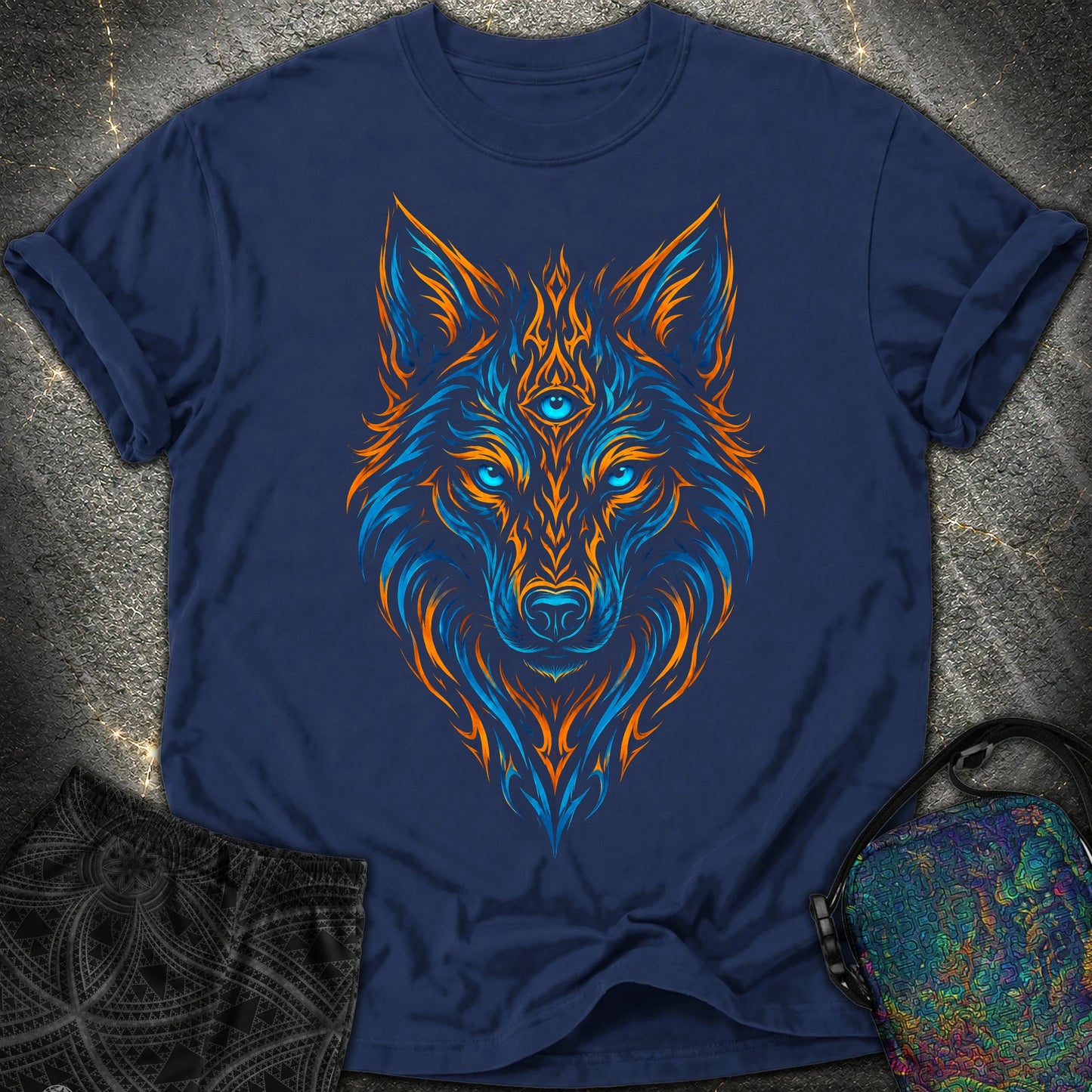Mystic Tribal Wolf Comfort T-Shirt - Mystic Tribal Wolf Comfort T-Shirt - True Navy