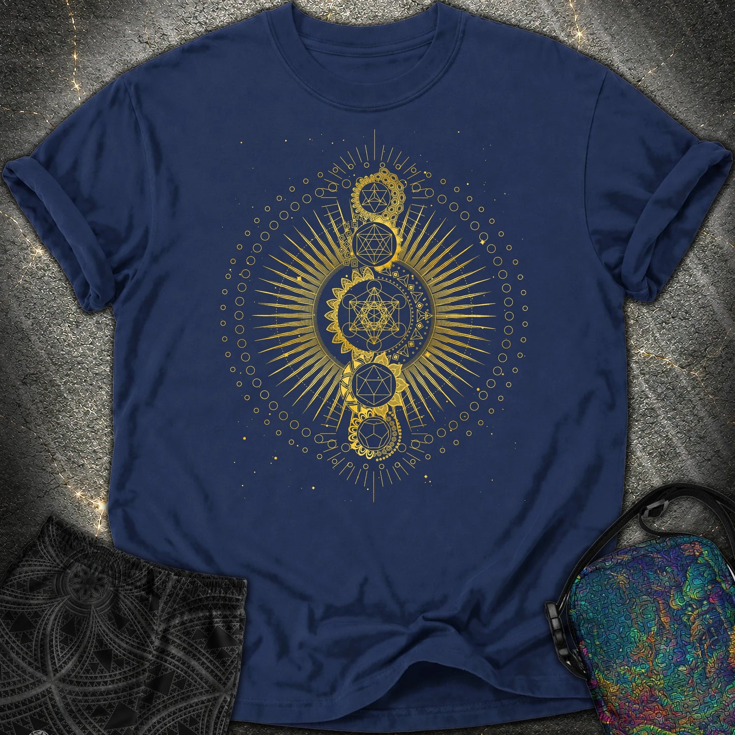 Sacred Geometry Radiating Mandala Comfort T-Shirt - Sacred Geometry Radiating Mandala Comfort T-Shirt - True Navy