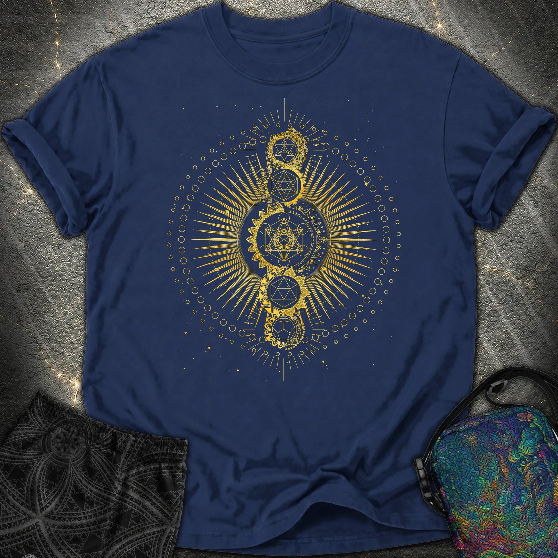 Sacred Geometry Radiating Mandala Comfort T-Shirt - Sacred Geometry Radiating Mandala Comfort T-Shirt - True Navy