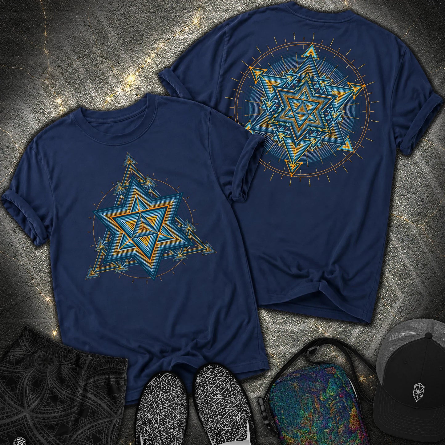 Merkaba Light Matrix 2 Sided Comfort T-Shirt - Merkaba Light Matrix 2 Sided Comfort T-Shirt - True Navy