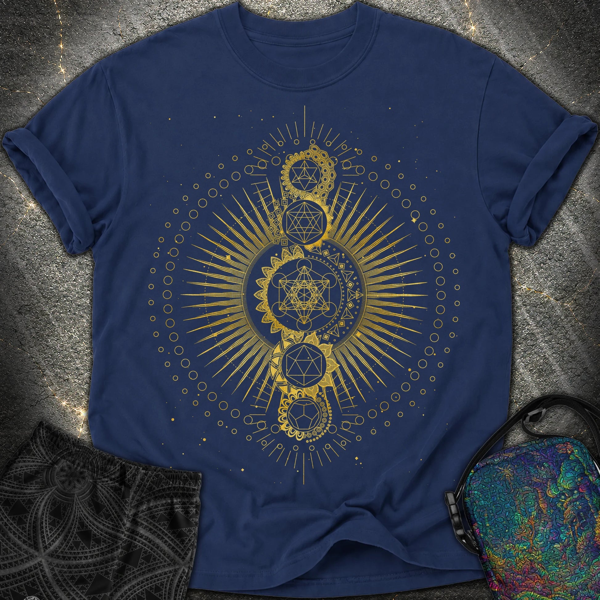 Sacred Geometry Radiating Mandala - Sacred Geometry Radiating Mandala Comfort T-Shirt - True Navy