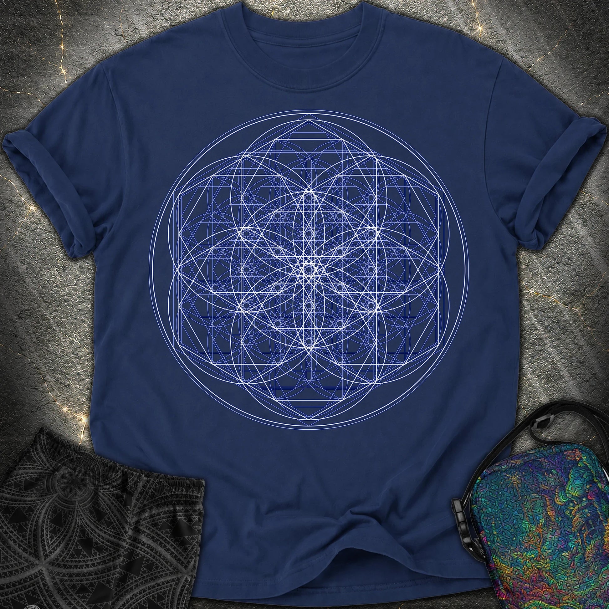 Sacred Flower Grids - Sacred Flower Grids Comfort T-Shirt - True Navy