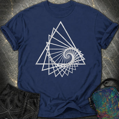 Spiralling Triangle Geometric Comfort T-Shirt - Spiralling Triangle Geometric Comfort T-Shirt - True Navy