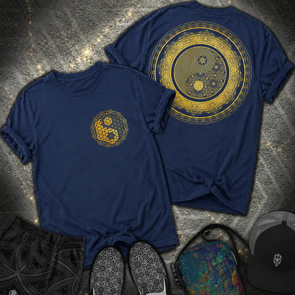 Yin Yang Sacred Geometry 2 Sided T-Shirt - Yin Yang Sacred Geometry 2 Sided Comfort T-Shirt - True Navy