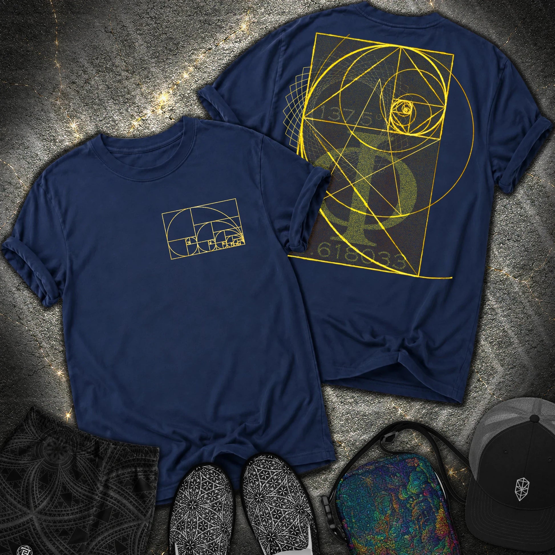 Golden Ratio Spirals 2 Sided T-Shirt - Golden Ratio Spirals 2 Sided Comfort T-Shirt - True Navy