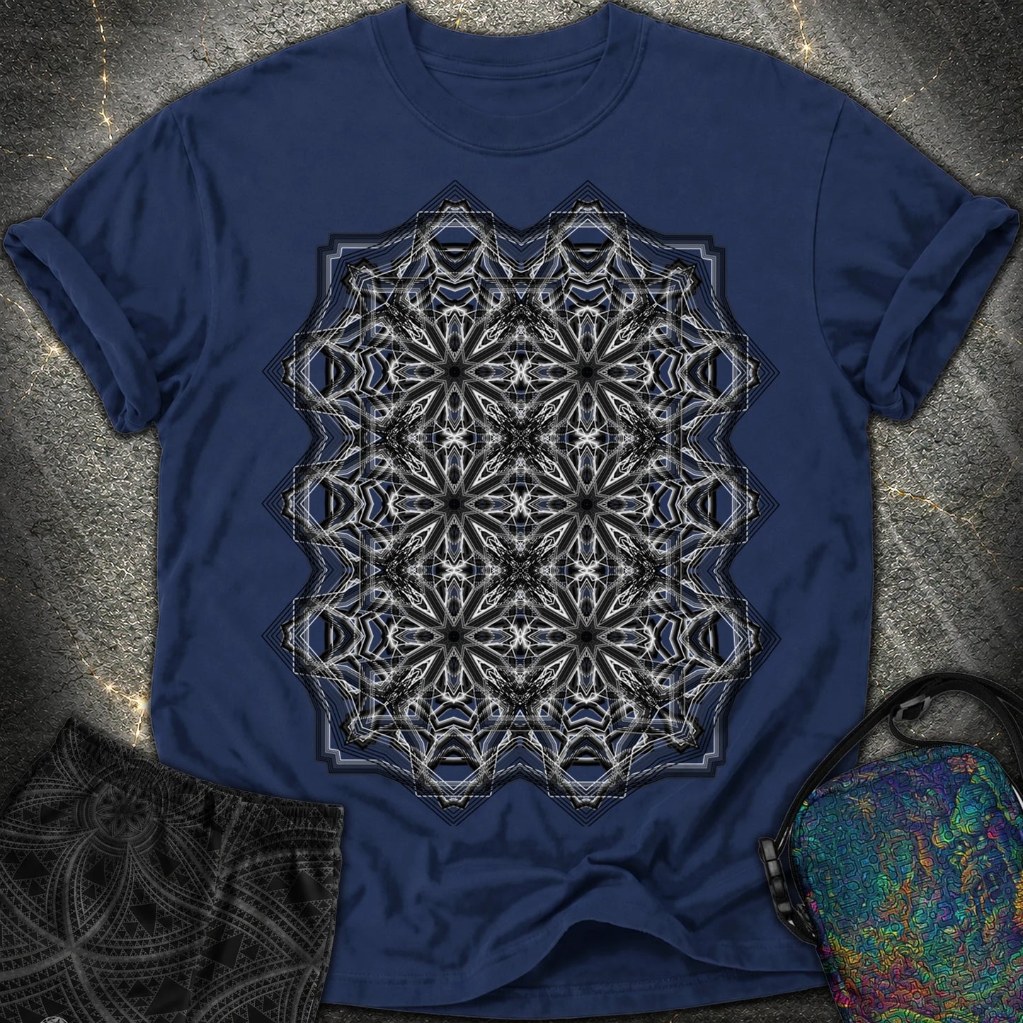 Monochrome Geometric Nexus - Monochrome Geometric Nexus Comfort T-Shirt - True Navy