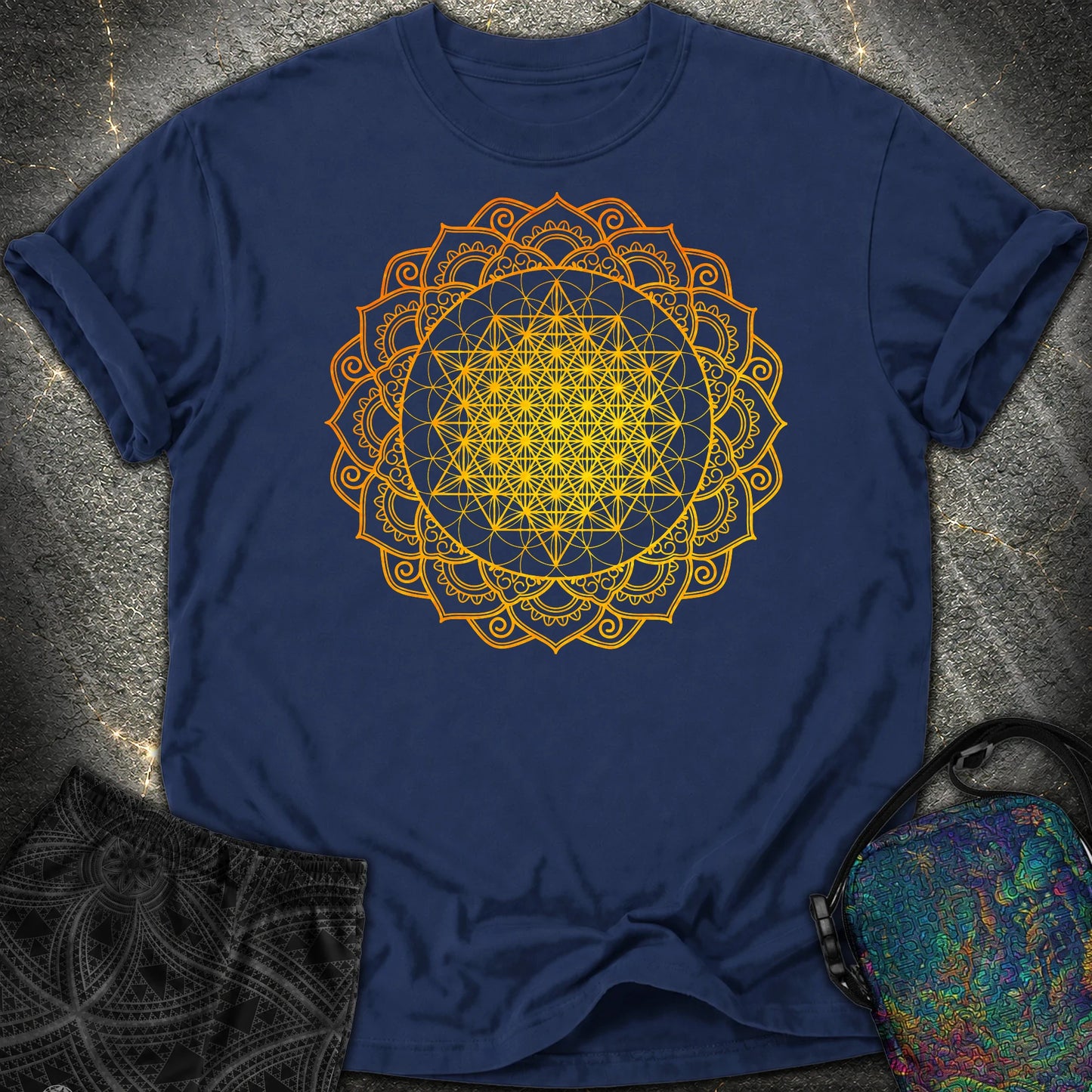 Tetrahedron Mandala Comfort T-Shirt - Tetrahedron Mandala Comfort T-Shirt - True Navy