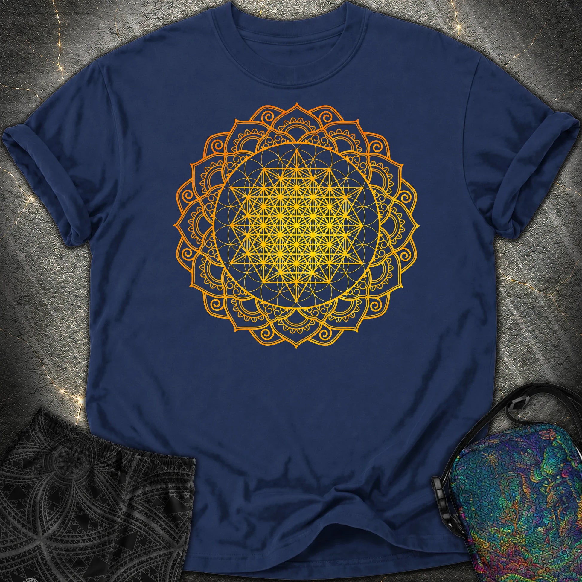 Tetrahedron Mandala Comfort T-Shirt - Tetrahedron Mandala Comfort T-Shirt - True Navy