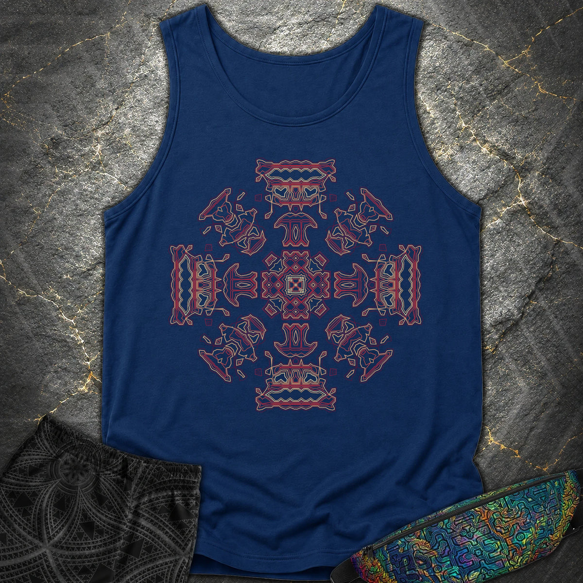 Shamanic Faces Geometric Comfort Tank Top - Shamanic Faces Geometric Comfort Tank Top - True Navy