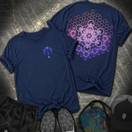 Metatron And Flower Connection Comfort 2 Sided T-Shirt - Metatron And Flower Connection Comfort 2 Sided T-Shirt - True Navy