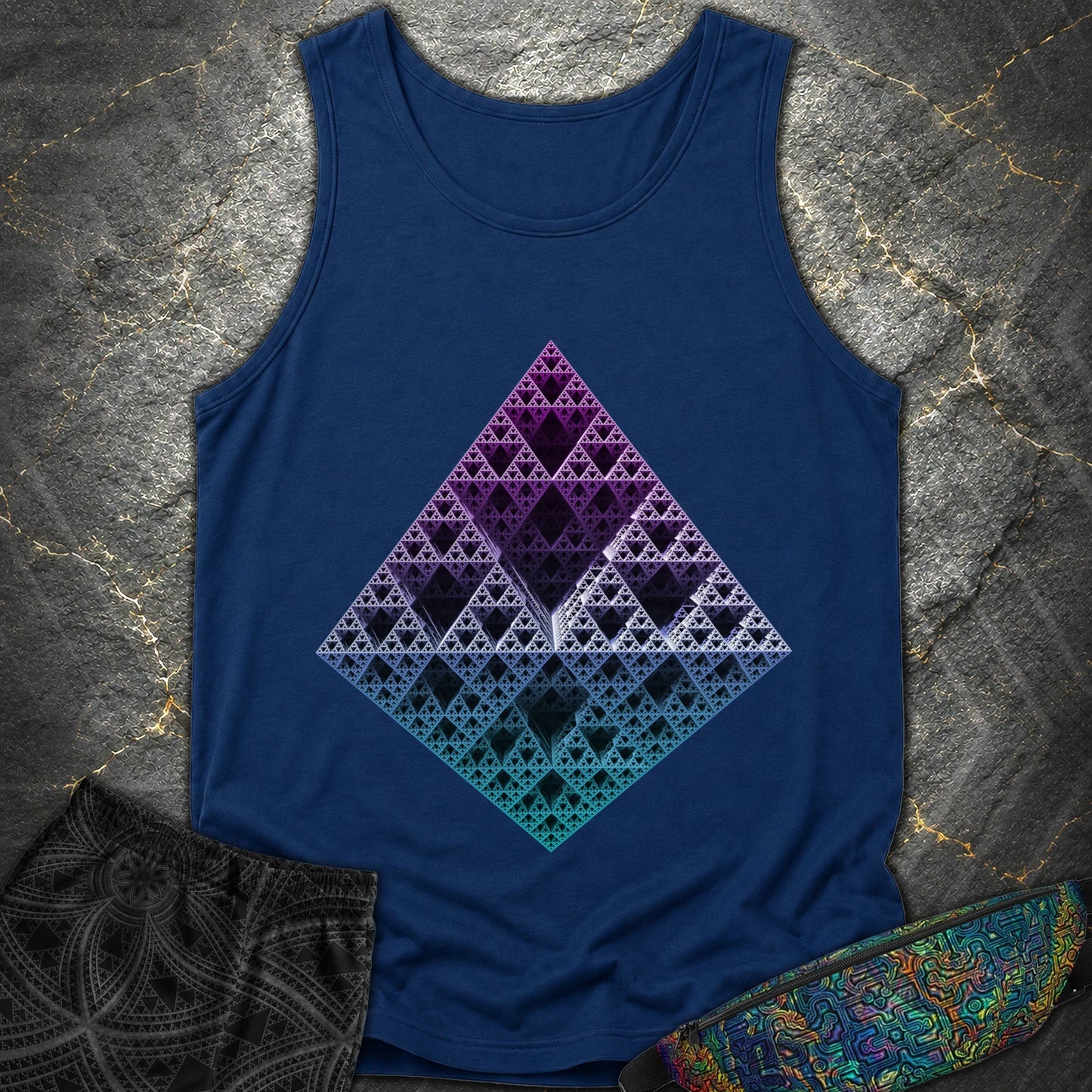 Sierpinski 3D Fractal T-Shirt - Sierpinski 3D Fractal Comfort Tank Top - True Navy