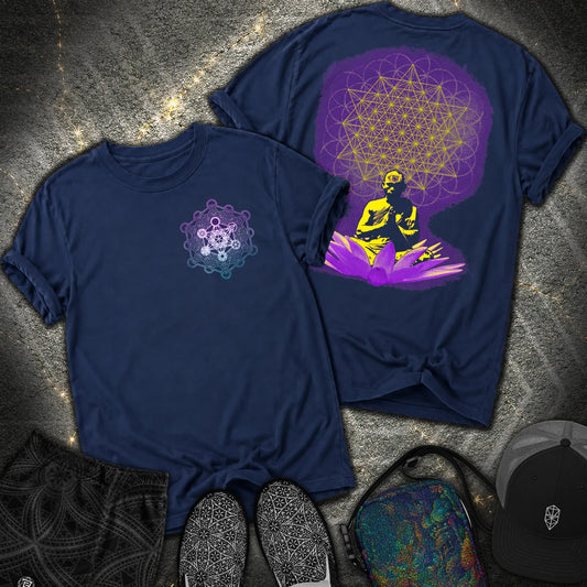 Meditating Monk Tetrahedron Metatron 2 Sided Comfort T-Shirt - Meditating Monk Tetrahedron Metatron 2 Sided Comfort T-Shirt - True Navy