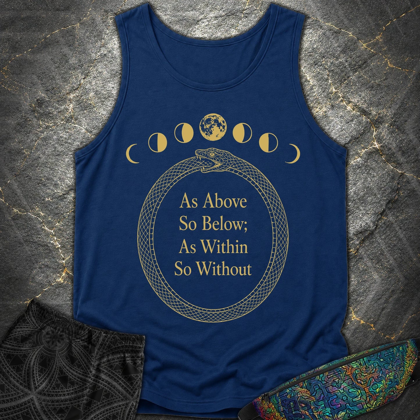 As Above So Below Gold Ouroboros - As Above So Below Gold Ouroboros Comfort Tank Top - True Navy