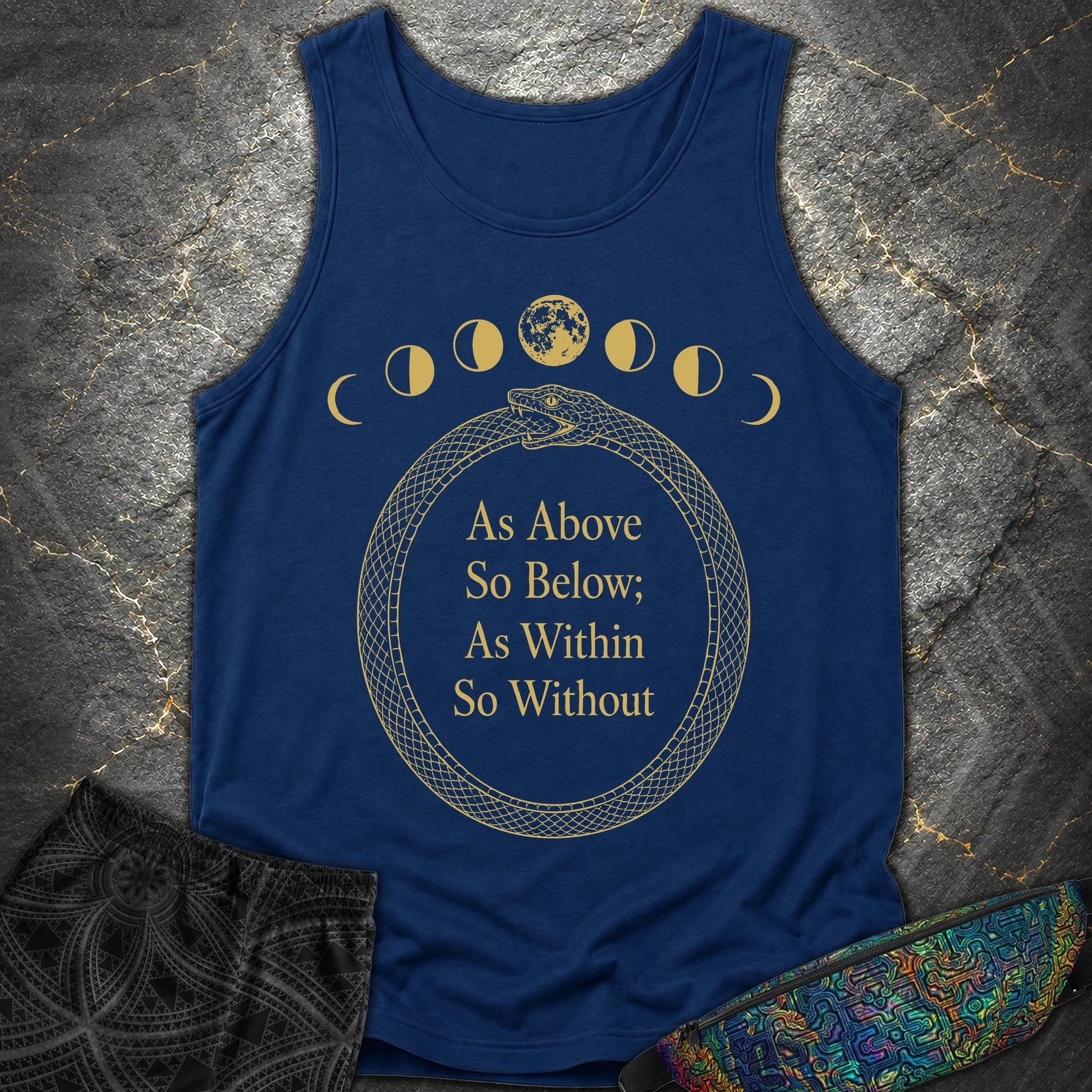 As Above So Below Gold Ouroboros - As Above So Below Gold Ouroboros Comfort Tank Top - True Navy