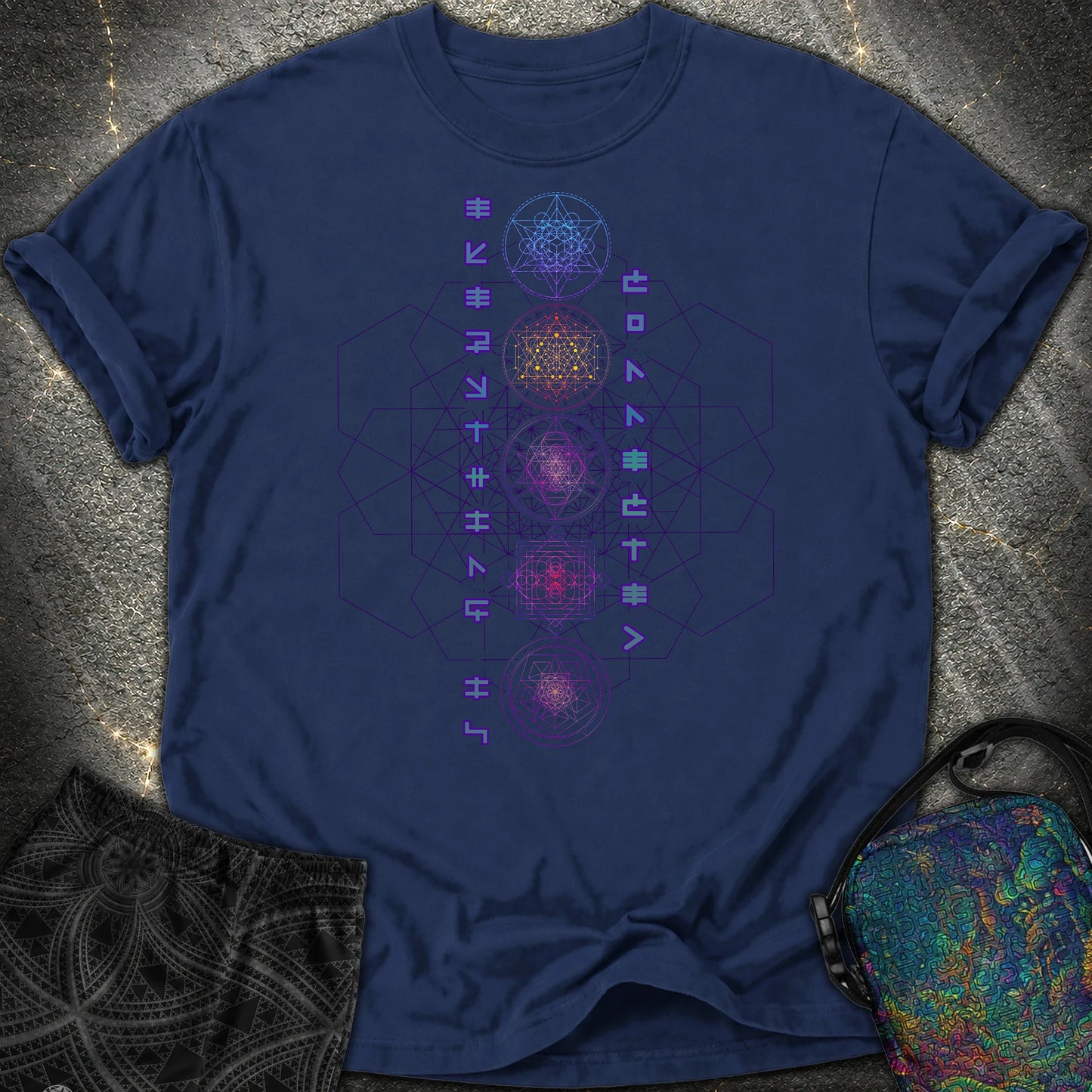 Everything Is Connected Sacred Geometry Comfort T-Shirt - Everything Is Connected Sacred Geometry Comfort T-Shirt - True Navy
