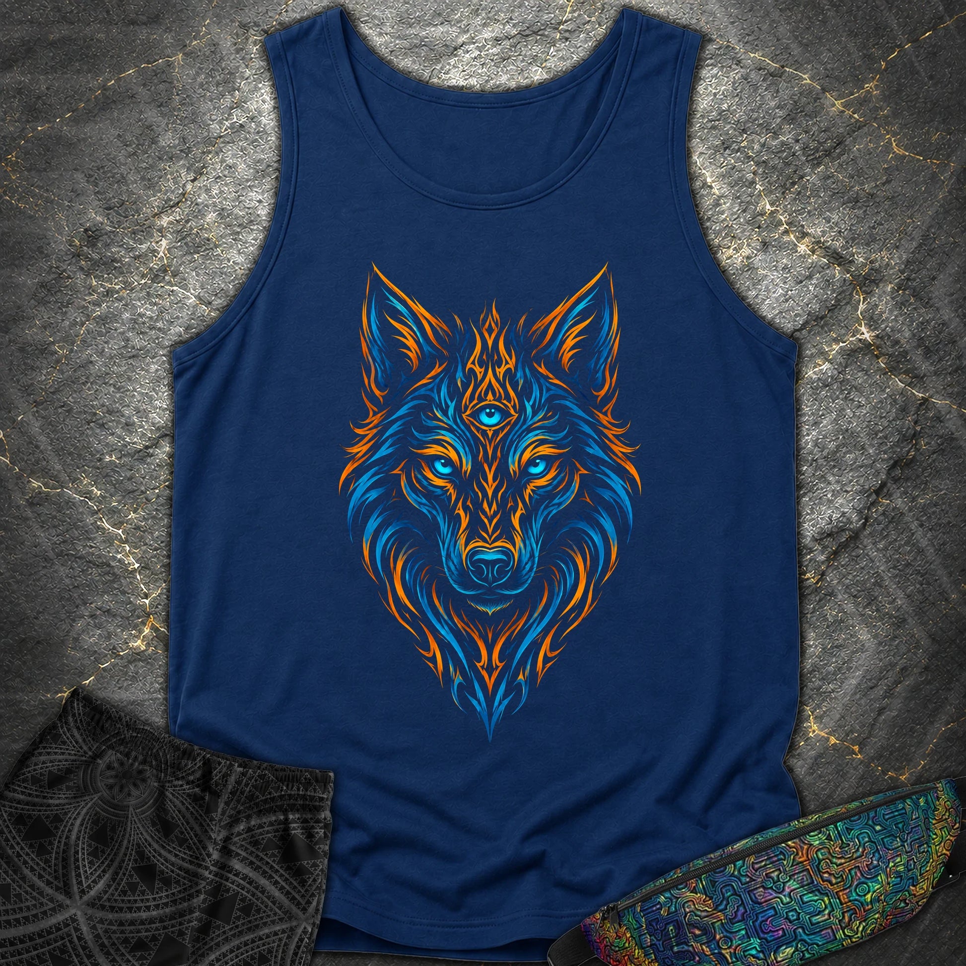Mystic Tribal Wolf Comfort Tank Top - Mystic Tribal Wolf Comfort Tank Top - True Navy