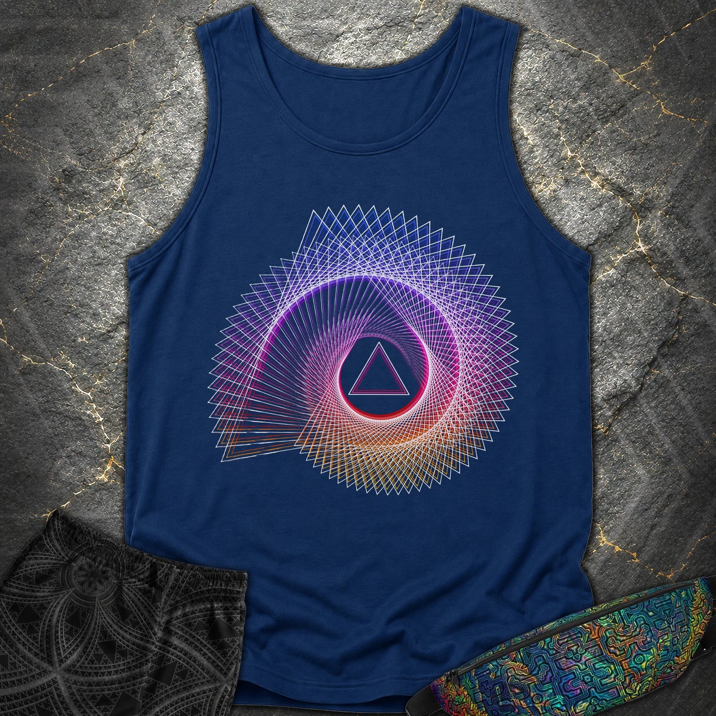 Spiralling Gradient Triangle - Spiralling Gradient Triangle Comfort Tank Top - True Navy
