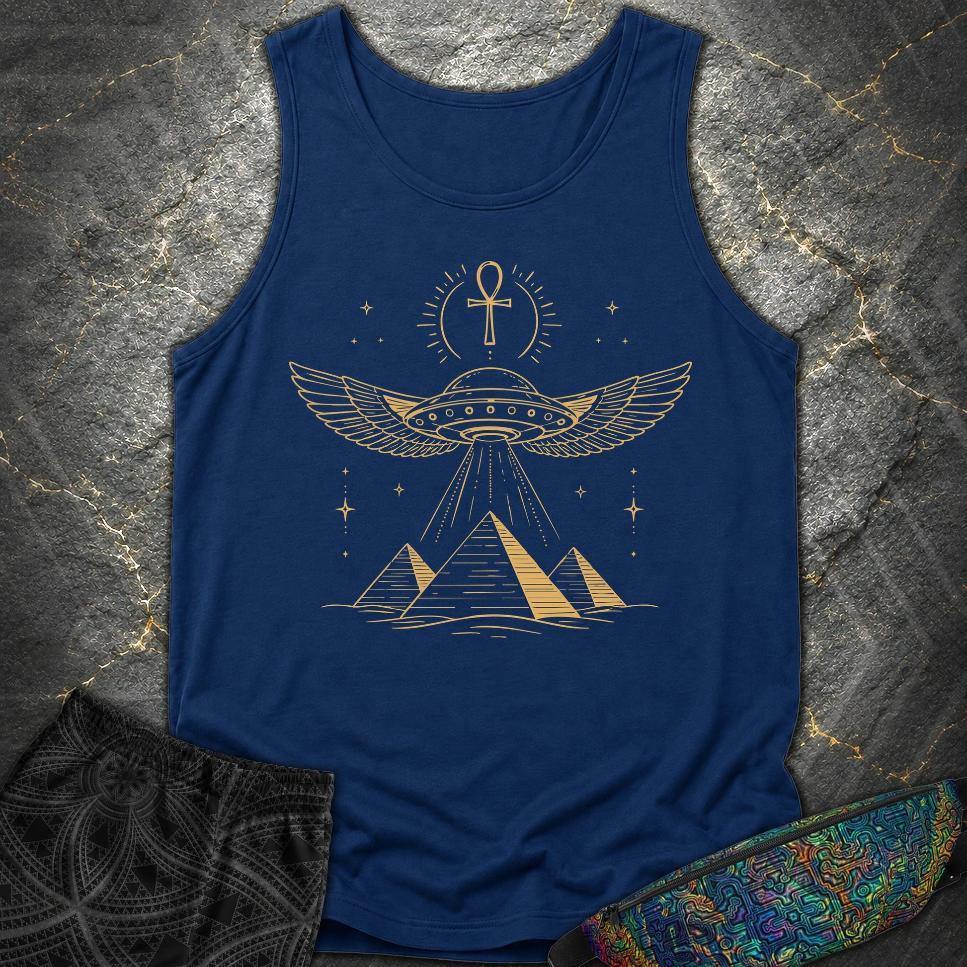 Winged Starship Over the Pyramids - Winged Starship Over the Pyramids Comfort Tank Top - True Navy