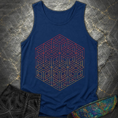 3D Wireframe Cube T-Shirt - 3D Wireframe Cube Comfort Tank Top - True Navy
