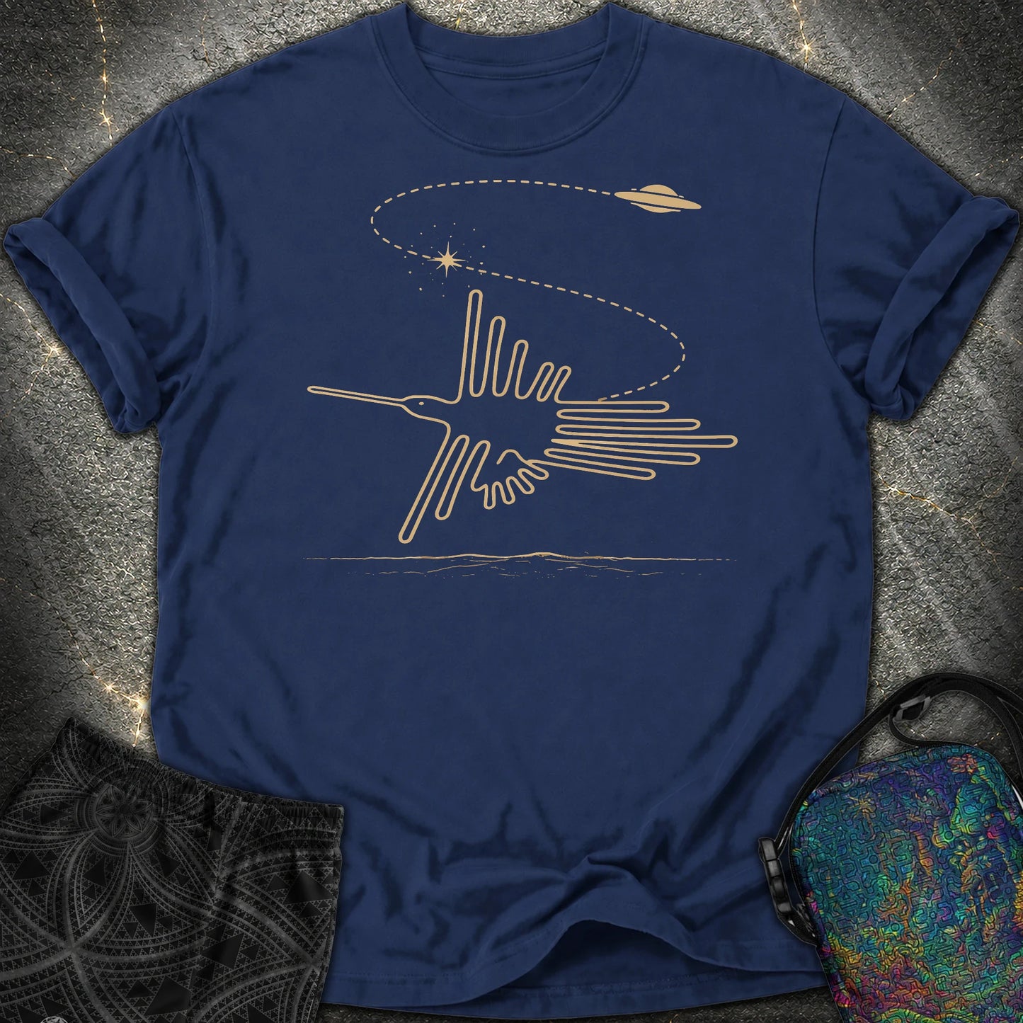 Geoglif Ptaka I Latający Spodek - Geoglif Ptaka I Latający Spodek Comfort T-Shirt - True Navy