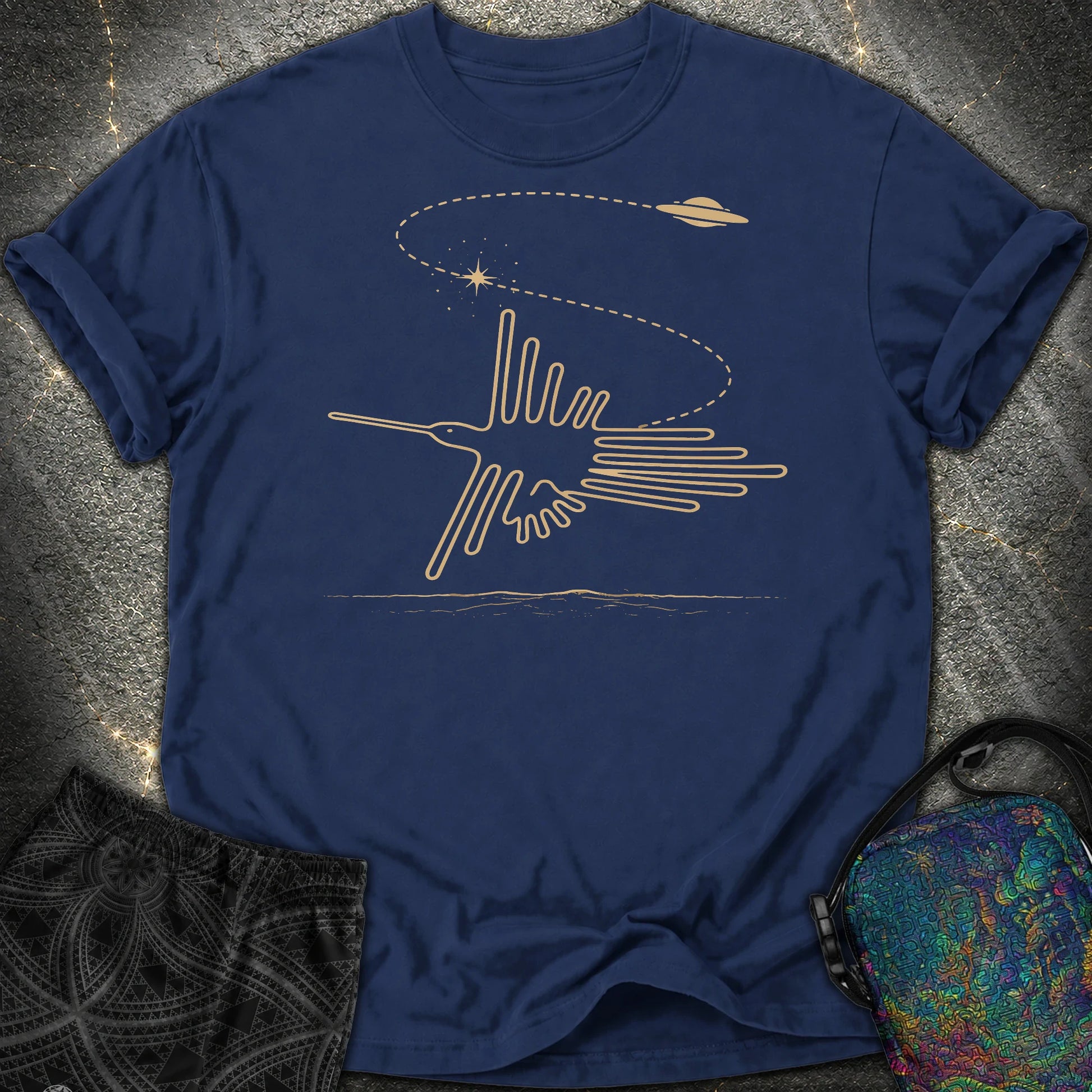 Geoglif Ptaka I Latający Spodek - Geoglif Ptaka I Latający Spodek Comfort T-Shirt - True Navy