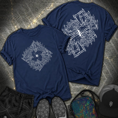 Fractured Vortex Geometric Comfort 2 Sided T-Shirt - Fractured Vortex Geometric Comfort 2 Sided T-Shirt - True Navy