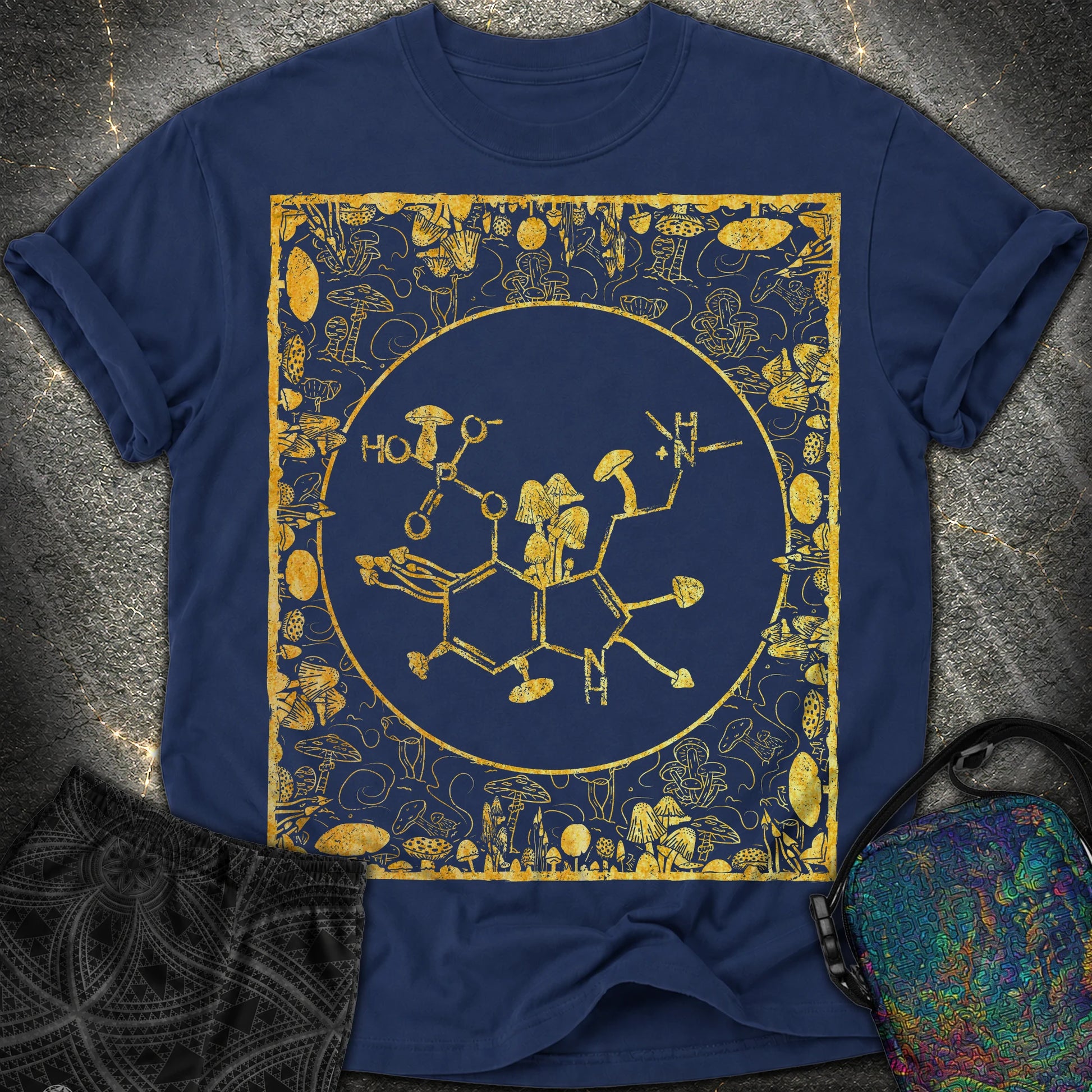 Psilocybin Molecule Mushroom Frame - Psilocybin Molecule Mushroom Frame Comfort T-Shirt - True Navy