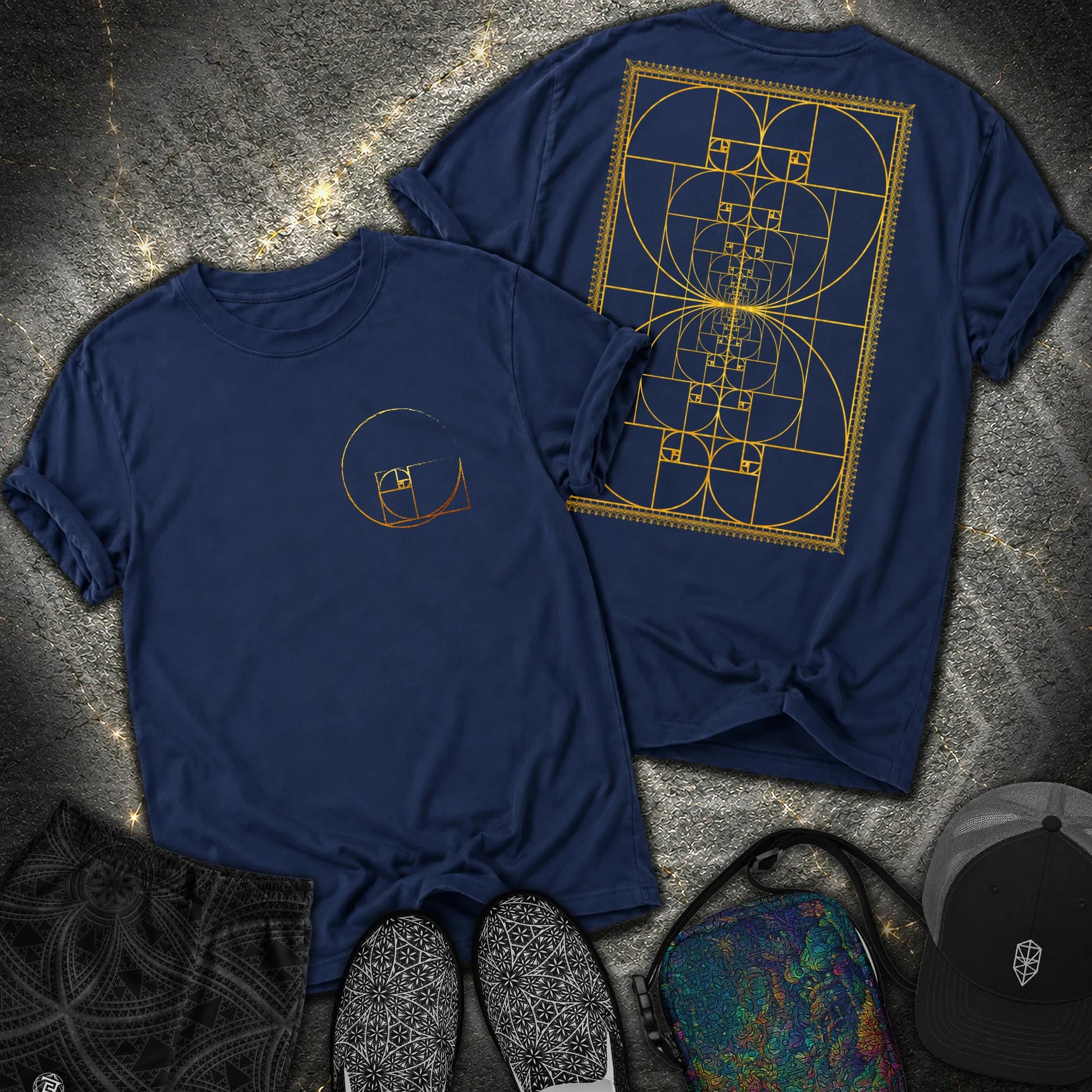 Golden Ratio Spiral 2 Sided T-Shirt - Golden Ratio Spiral 2 Sided Comfort T-Shirt - True Navy