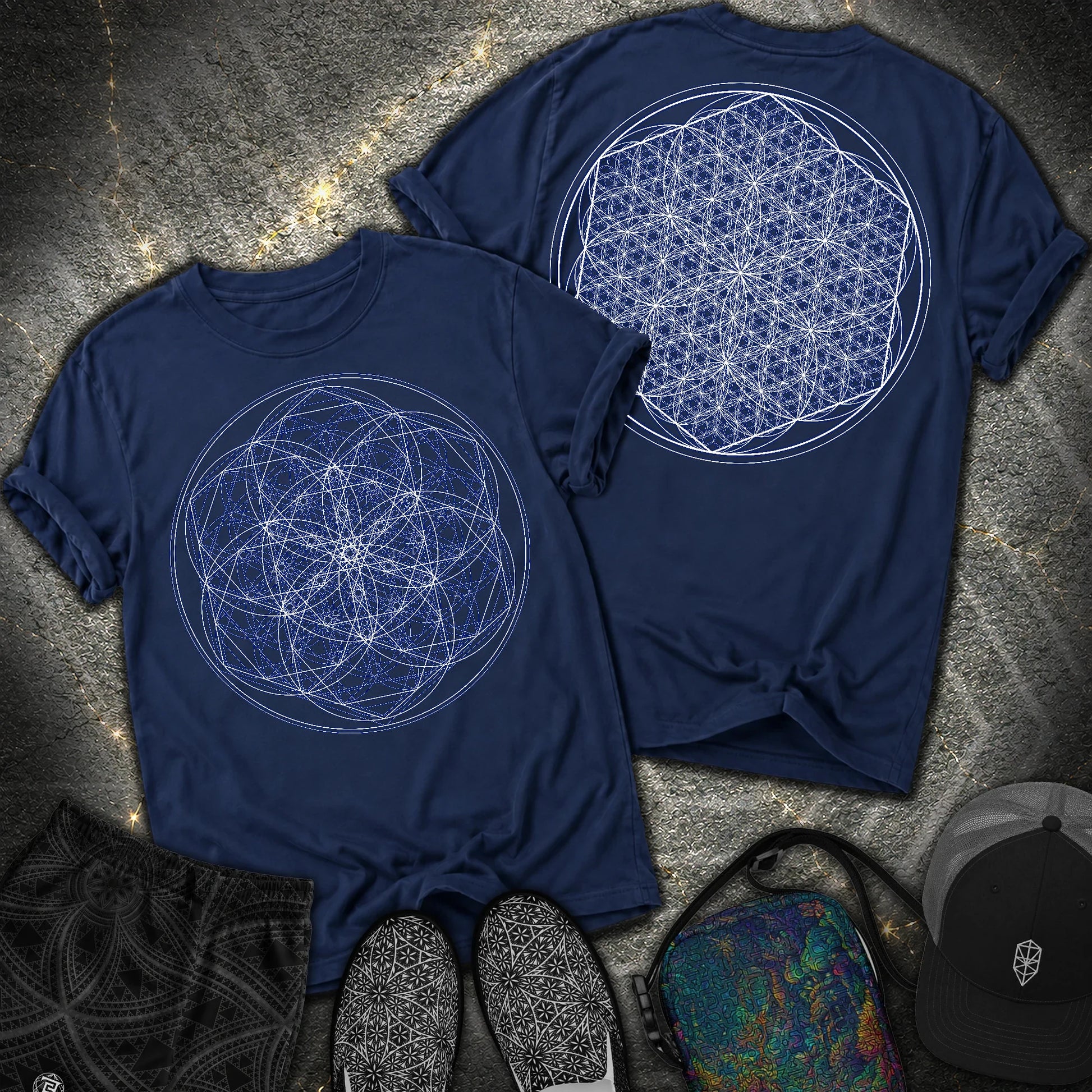 Sacred Flower Grids - Sacred Flower Grids 2 Sided Comfort T-Shirt - True Navy