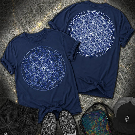 Sacred Flower Grids - Sacred Flower Grids 2 Sided Comfort T-Shirt - True Navy