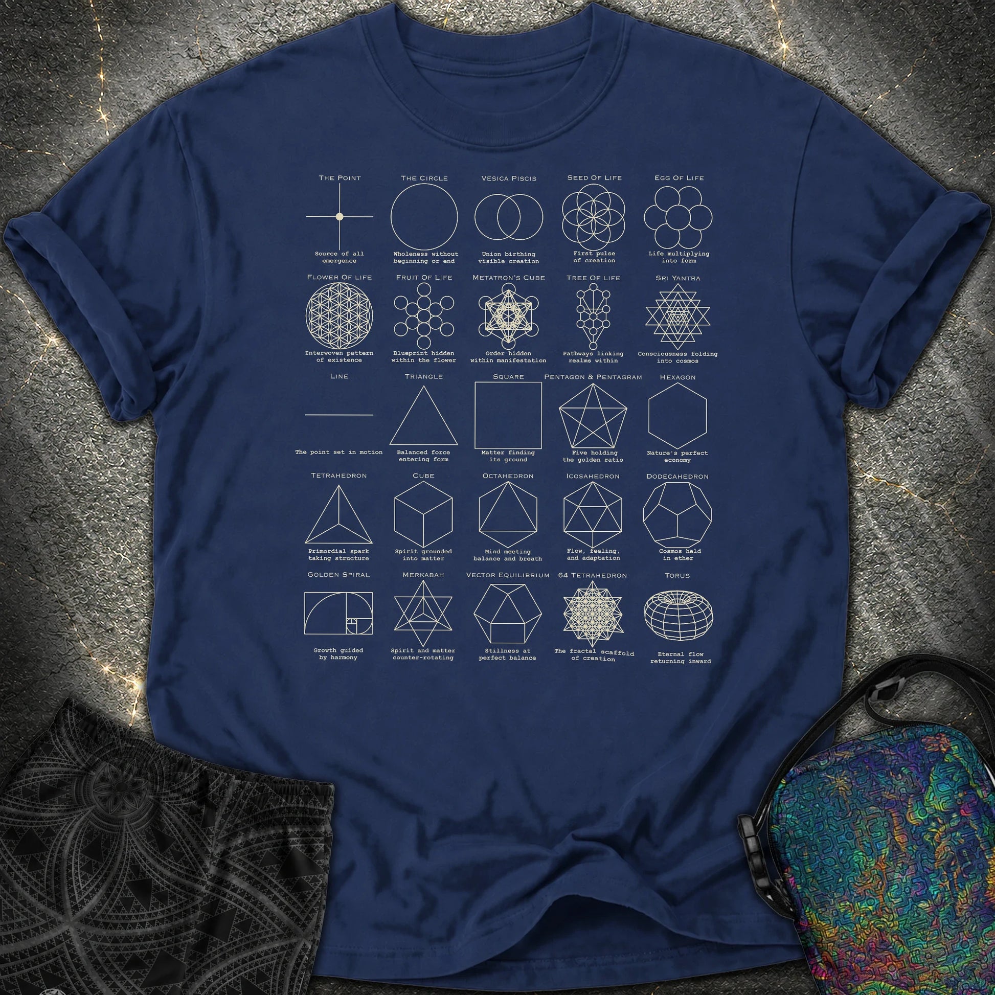 Sacred Geometry Figures Comfort T-Shirt - Sacred Geometry Figures Comfort T-Shirt - True Navy