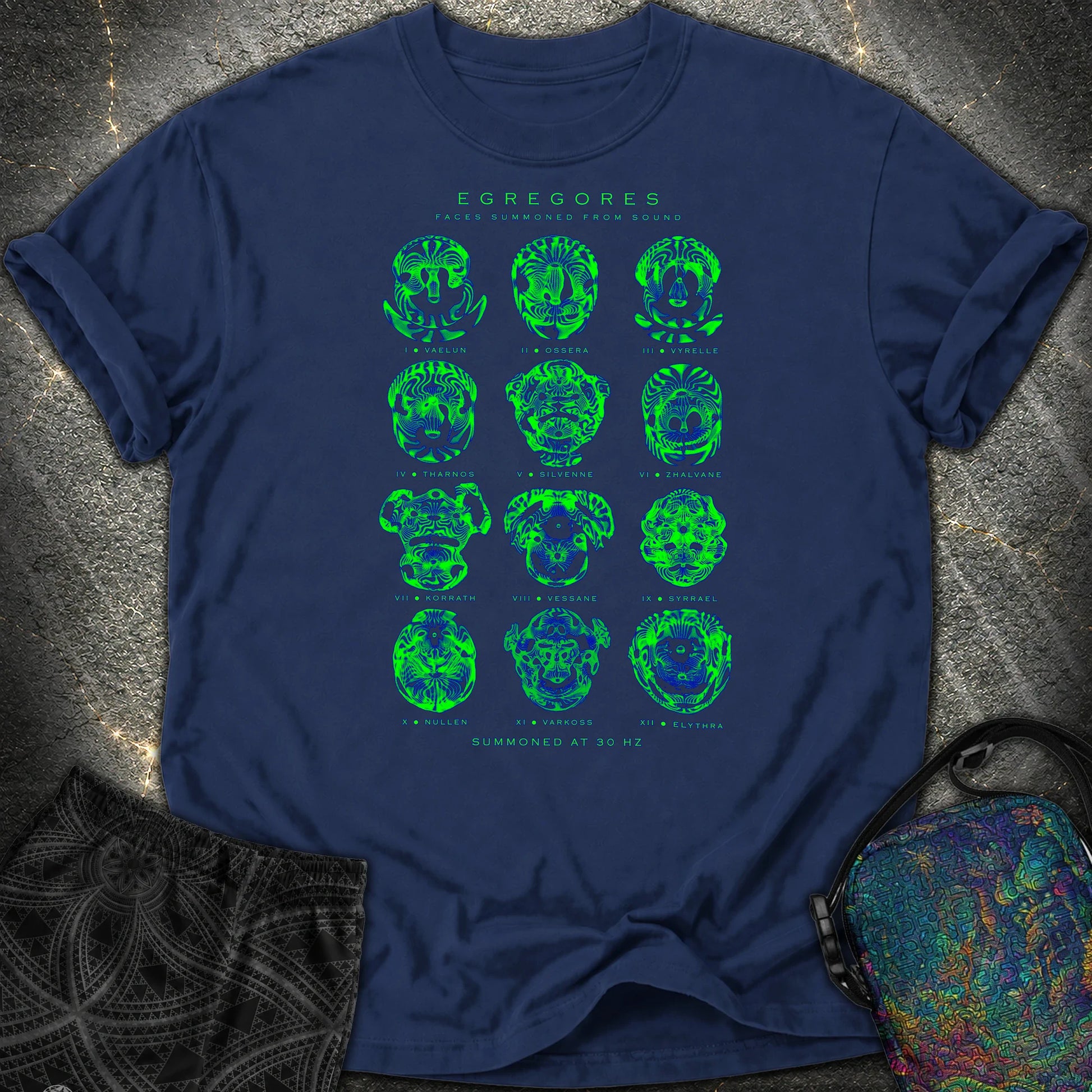 Egregores Cymatic Faces Comfort T-Shirt - Egregores Cymatic Faces Comfort T-Shirt - True Navy