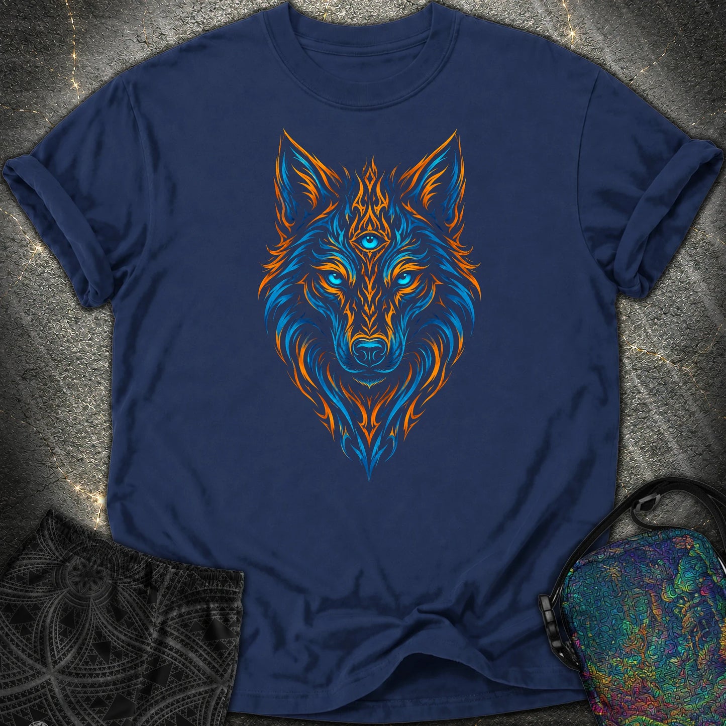 Mystic Tribal Wolf Comfort T-Shirt - Mystic Tribal Wolf Comfort T-Shirt - True Navy