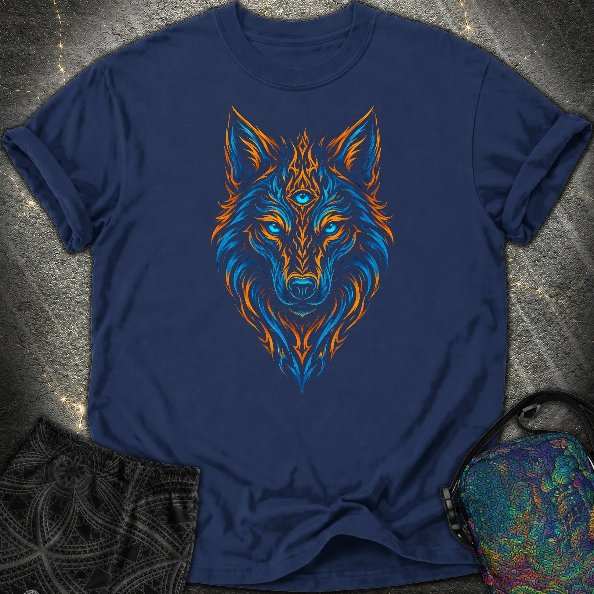 Mystic Tribal Wolf Comfort T-Shirt - Mystic Tribal Wolf Comfort T-Shirt - True Navy