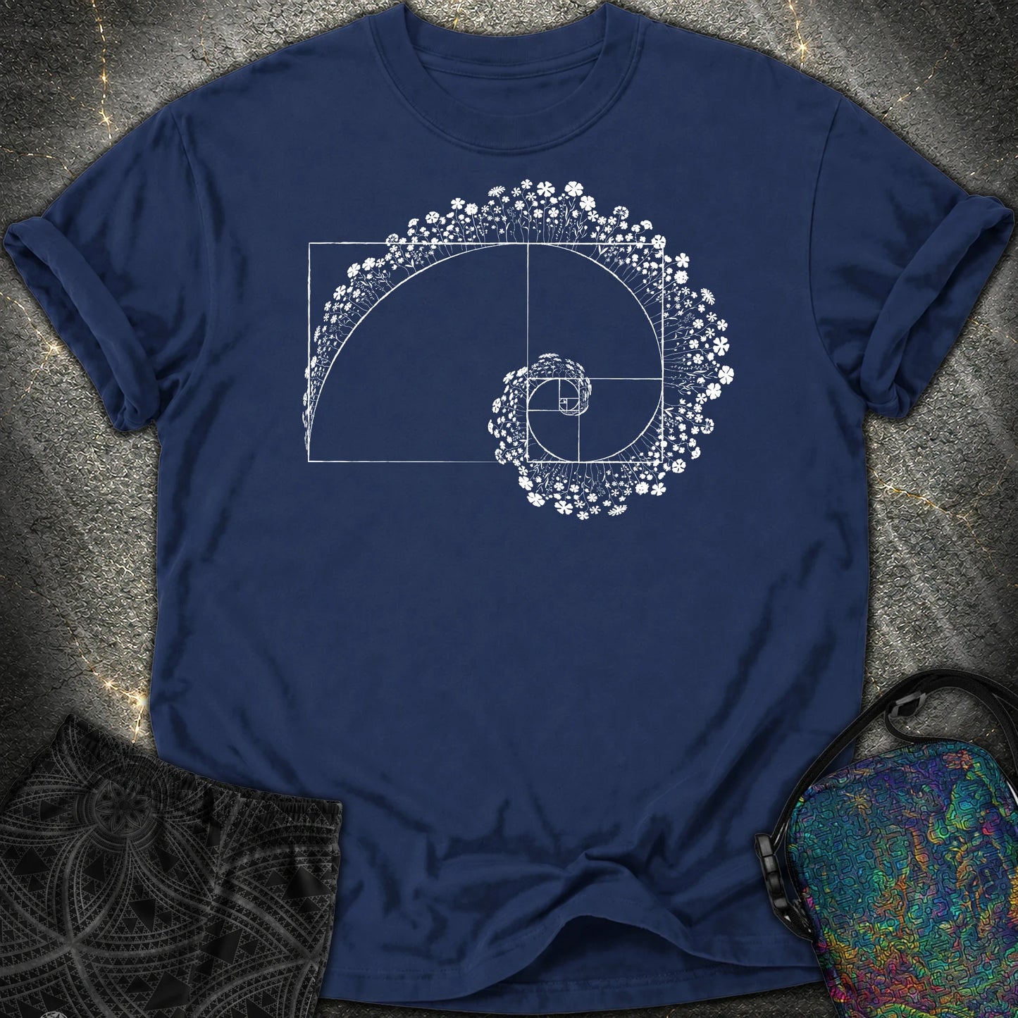 Golden Ratio Flower Spiral Comfort T-Shirt - Golden Ratio Flower Spiral Comfort T-Shirt - True Navy
