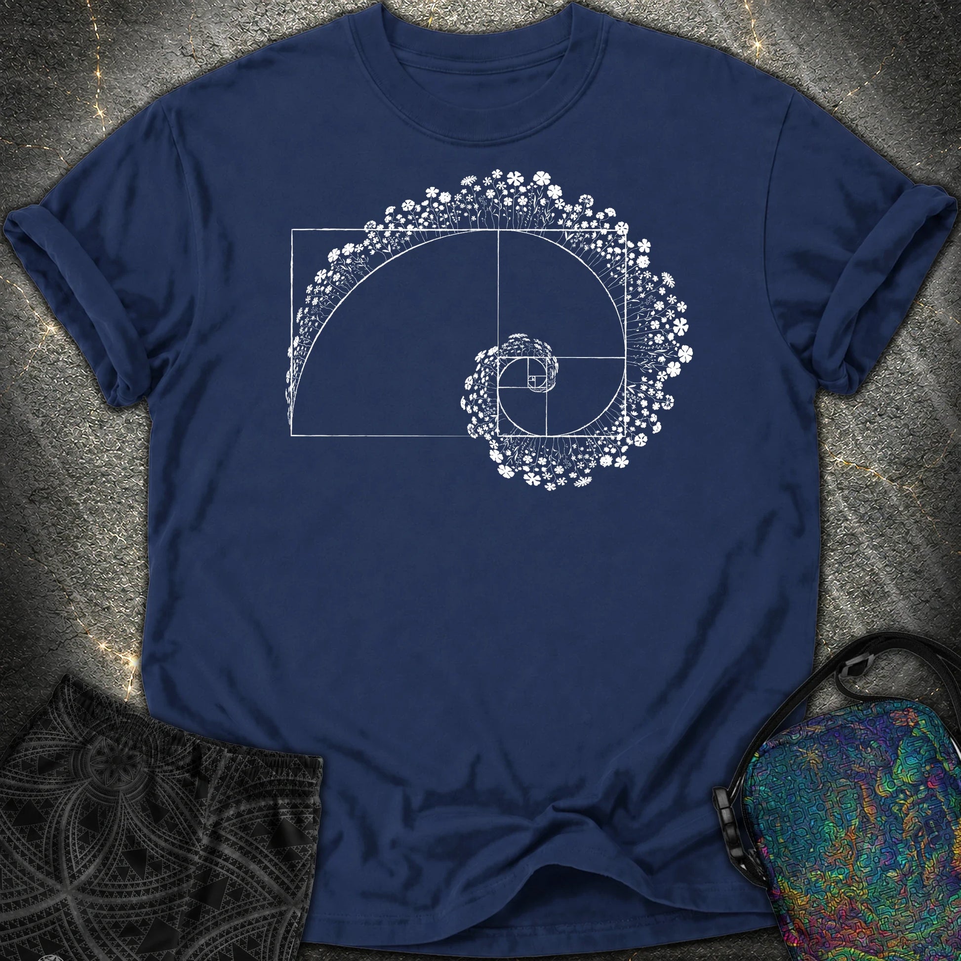 Golden Ratio Flower Spiral Comfort T-Shirt - Golden Ratio Flower Spiral Comfort T-Shirt - True Navy