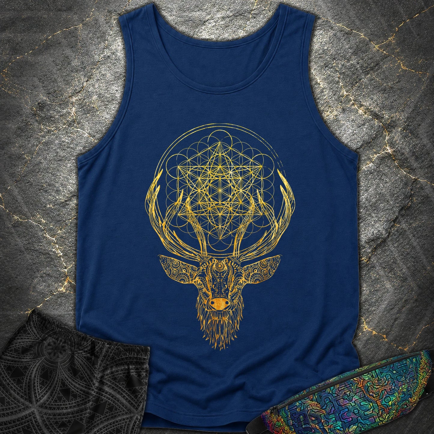 Metatron's Cube Deer T-Shirt - Metatron's Cube Deer Comfort Tank Top - True Navy