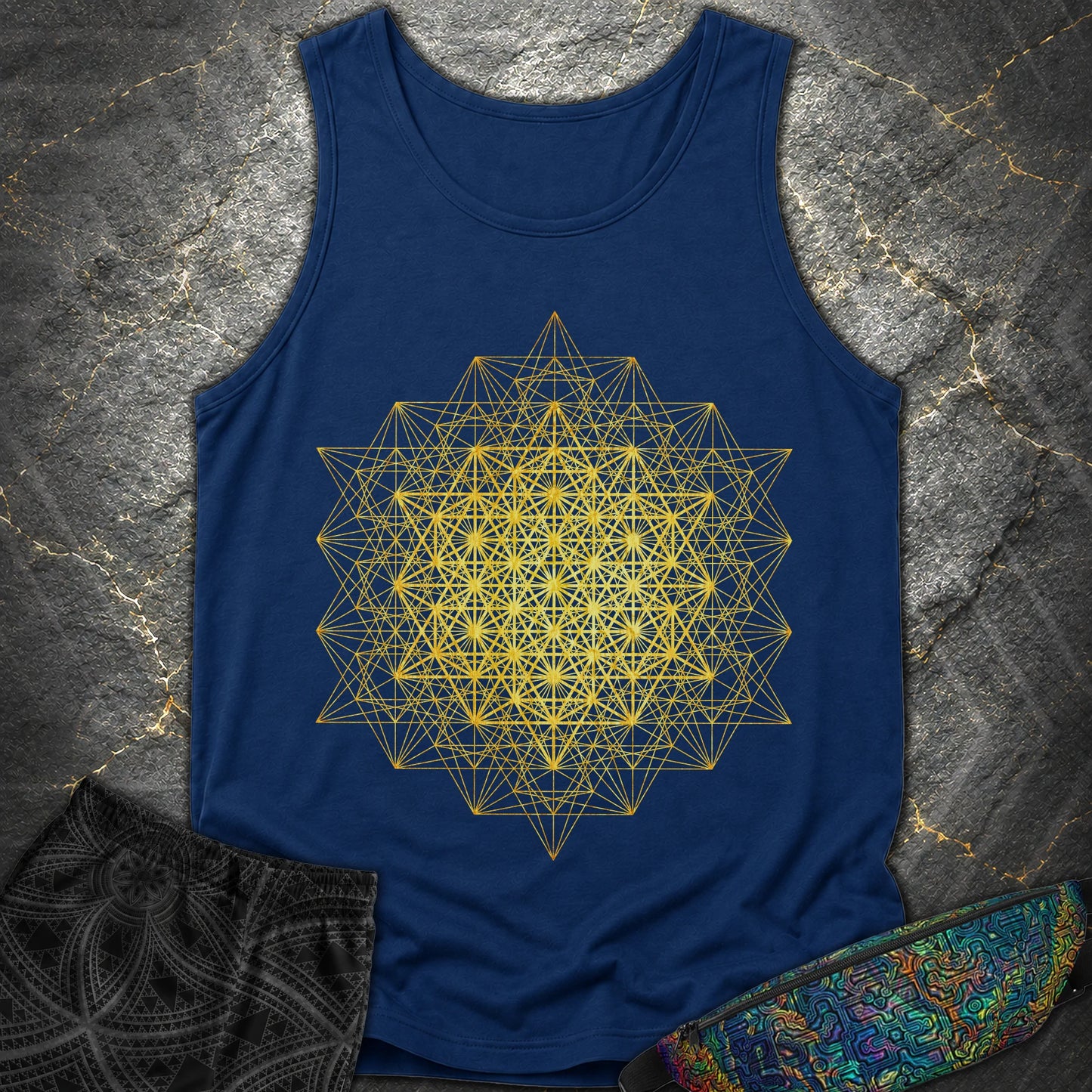 64 Tetrahedron Metatron Grid - 64 Tetrahedron Metatron Grid Comfort Tank Top - True Navy