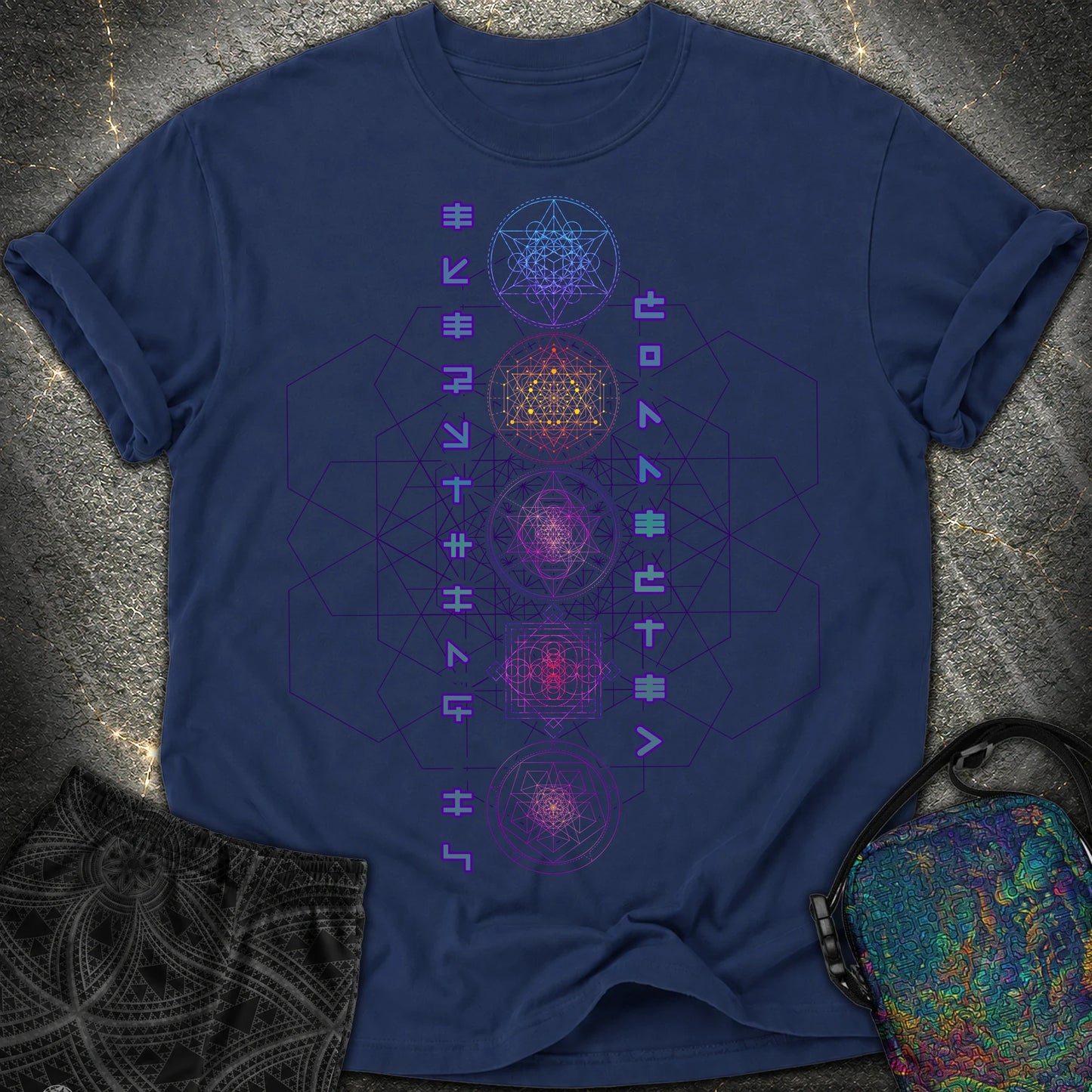 Everything Is Connected Sacred Geometry T-Shirt - Everything Is Connected Sacred Geometry Comfort T-Shirt - True Navy