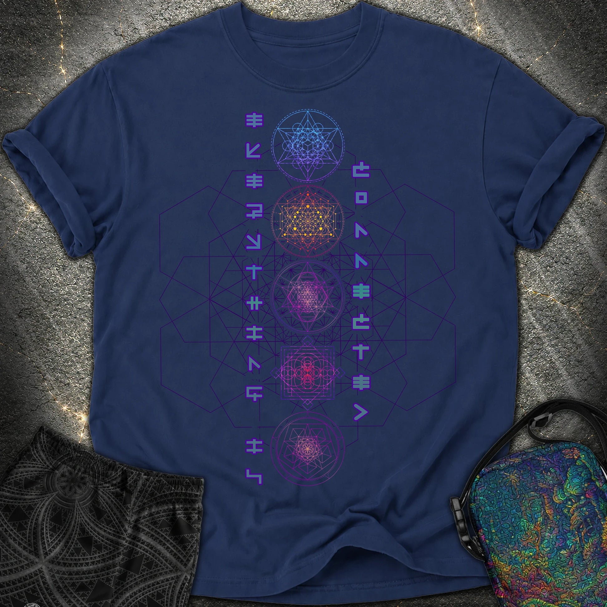 Everything Is Connected Sacred Geometry T-Shirt - Everything Is Connected Sacred Geometry Comfort T-Shirt - True Navy