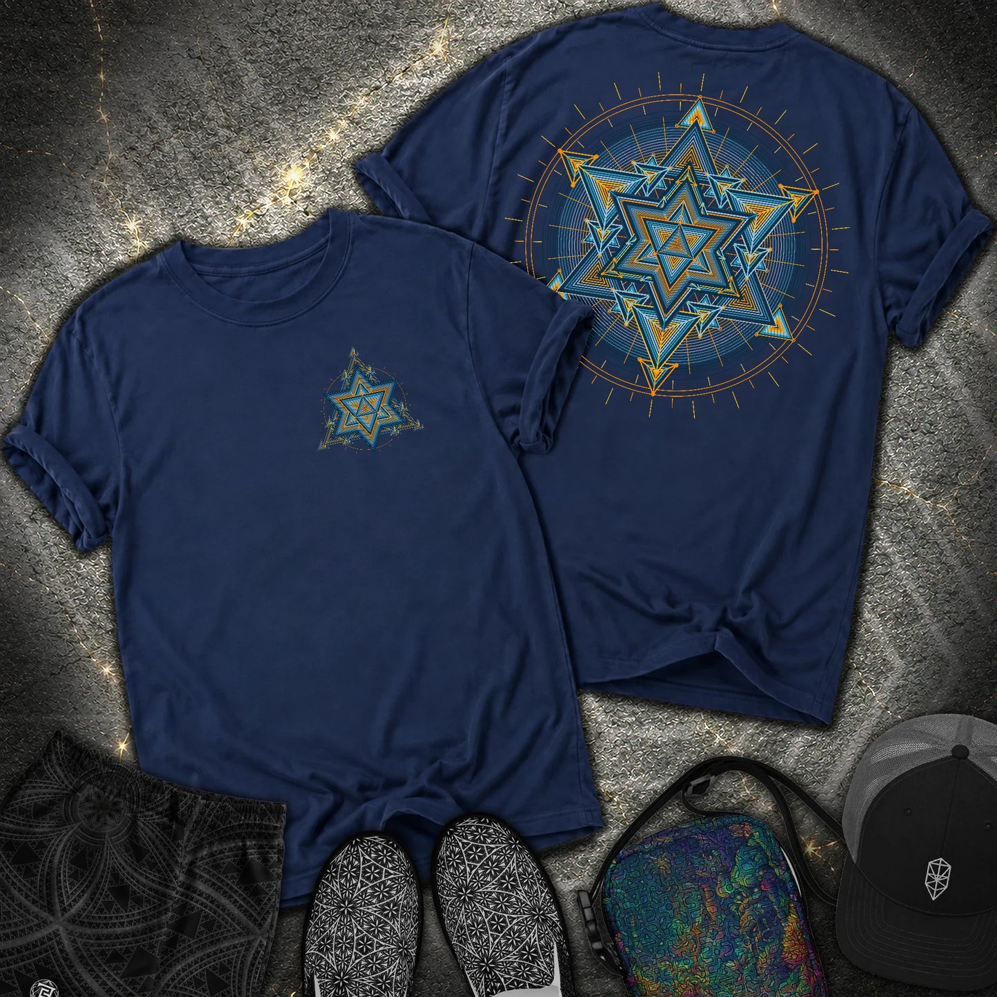 Merkaba Light Matrix Small Front 2 Sided Comfort T-Shirt - Merkaba Light Matrix Small Front 2 Sided Comfort T-Shirt - True Navy