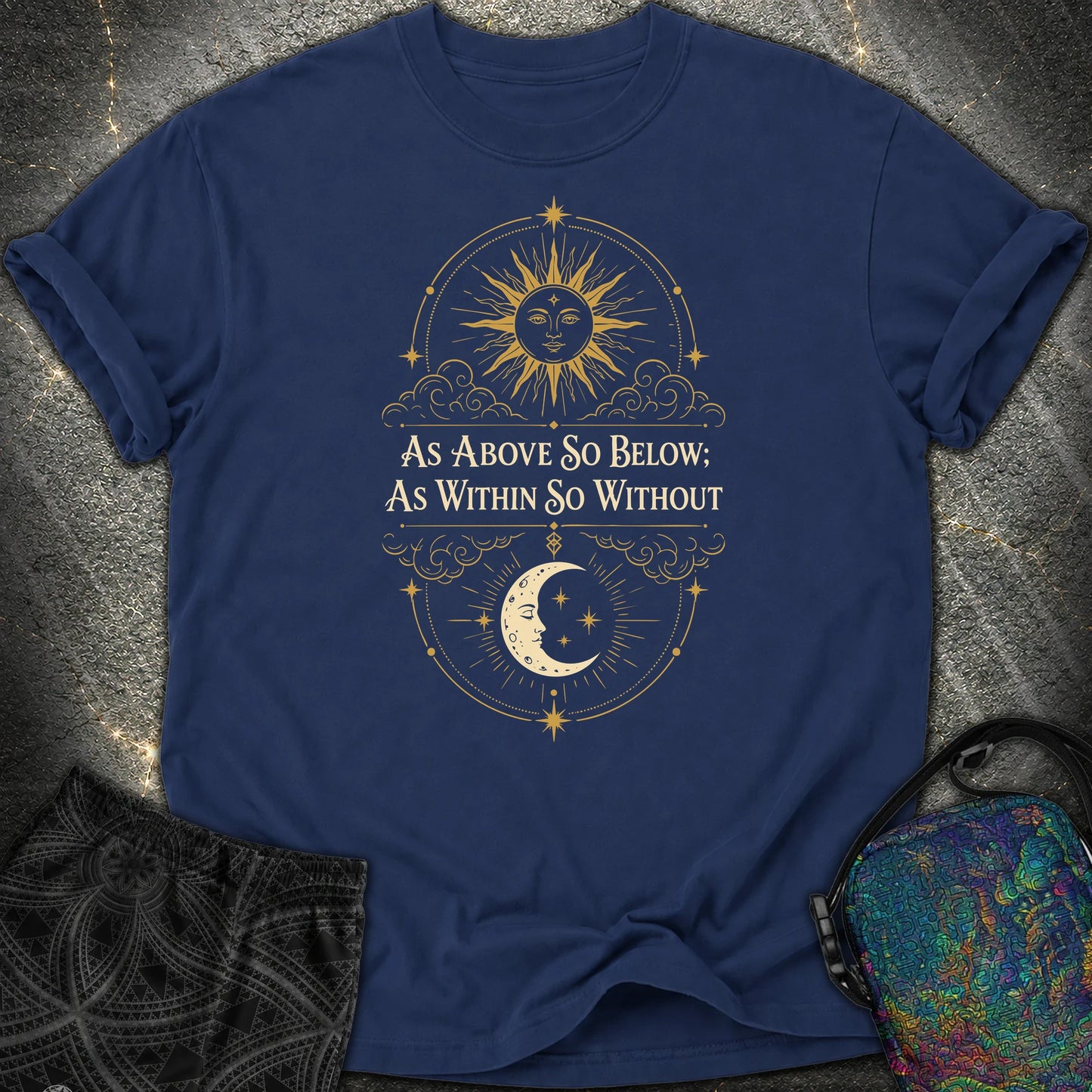 As Above So Below Sun Moon Colored - As Above So Below Sun Moon Colored Comfort T-Shirt - True Navy