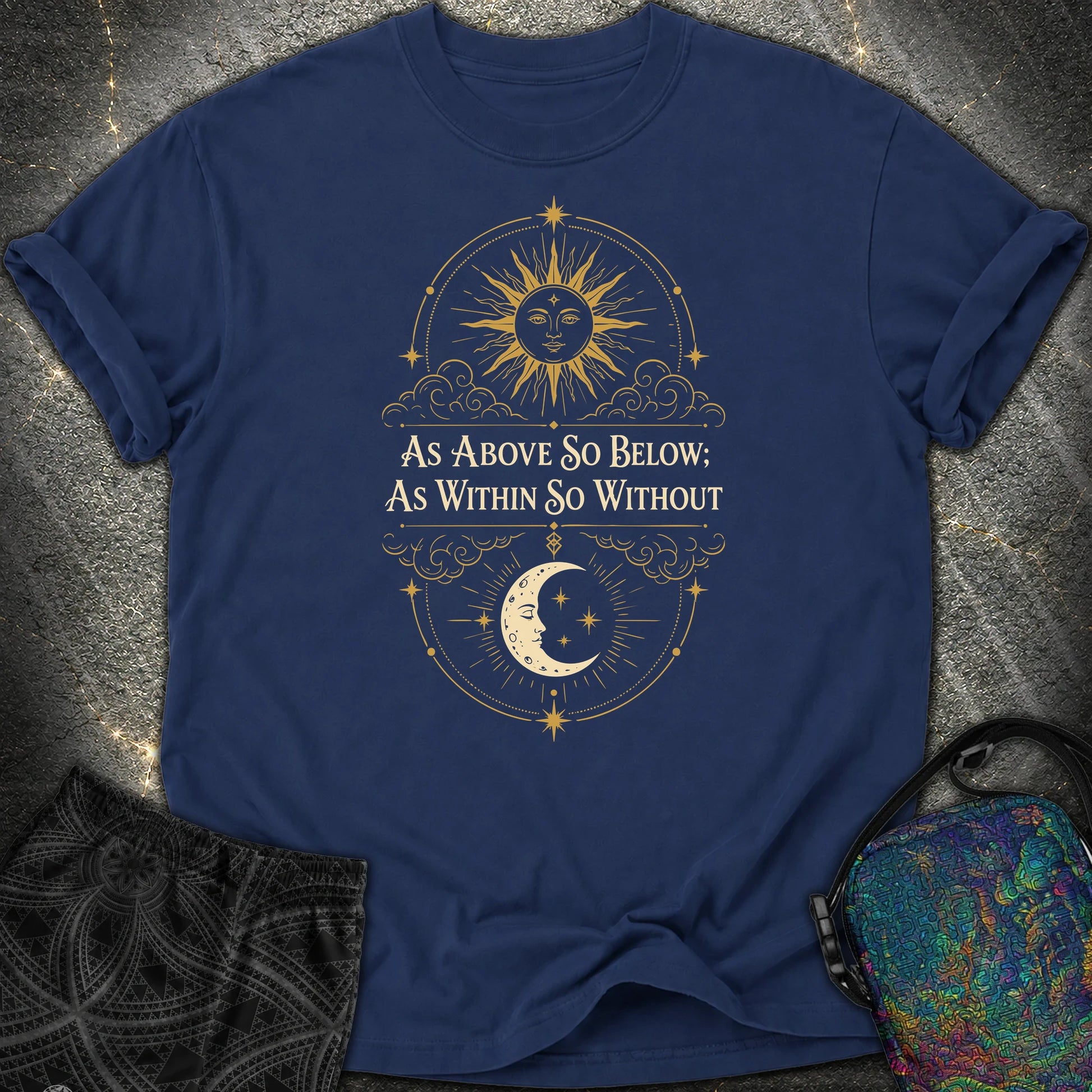 As Above So Below Sun Moon Colored - As Above So Below Sun Moon Colored Comfort T-Shirt - True Navy
