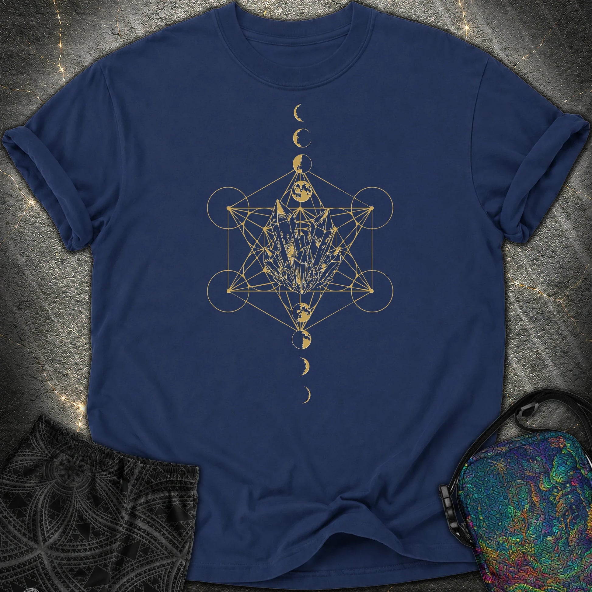 Metatron Crystal Moon Phases - Metatron Crystal Moon Phases Comfort T-Shirt - True Navy