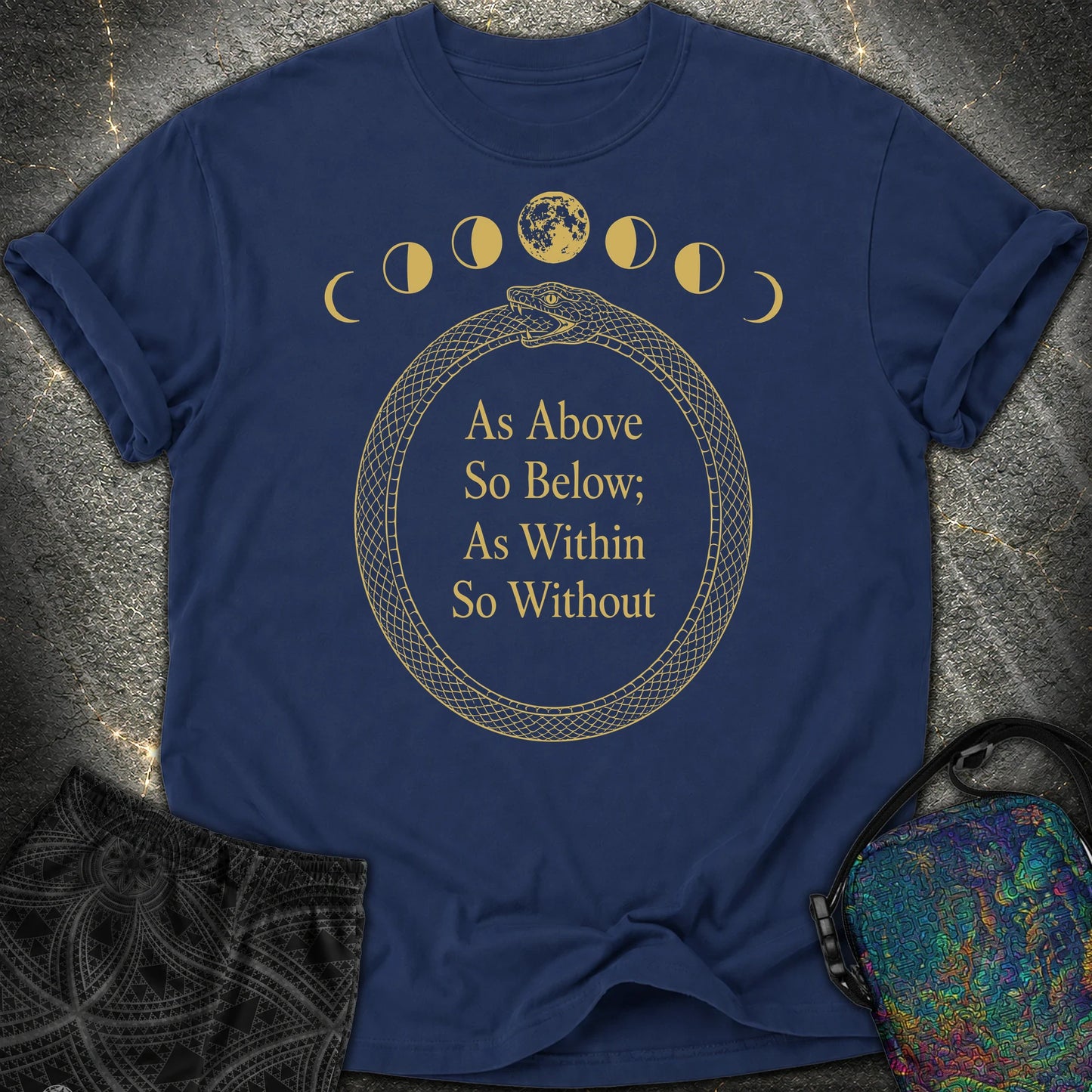 As Above So Below Gold Ouroboros - As Above So Below Gold Ouroboros Comfort T-Shirt - True Navy